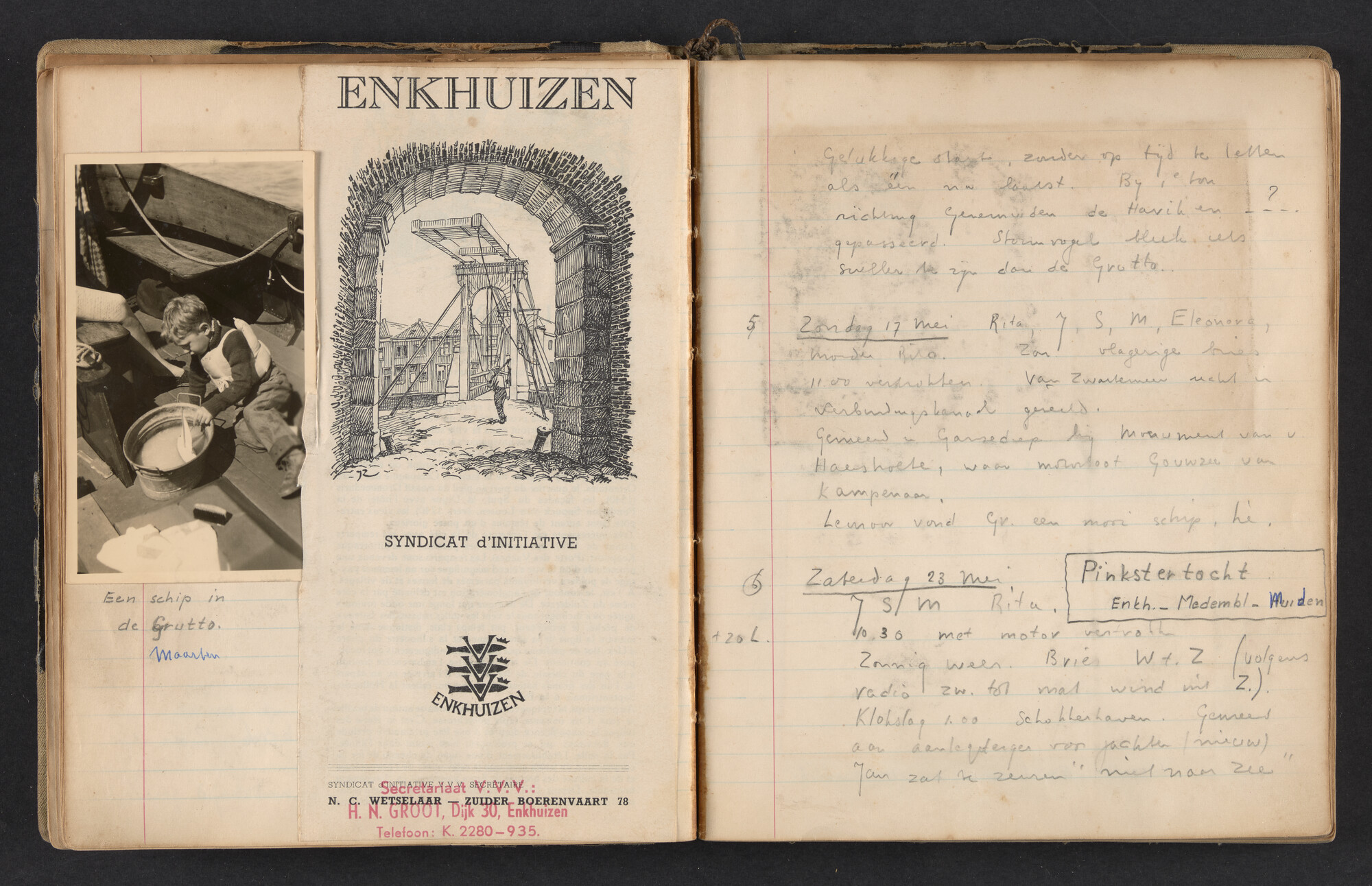 2017.0791; Logboek c.q. fotoalbum van reizen met zeeschouw Grutto in Nederland, 1952-1954; logboek