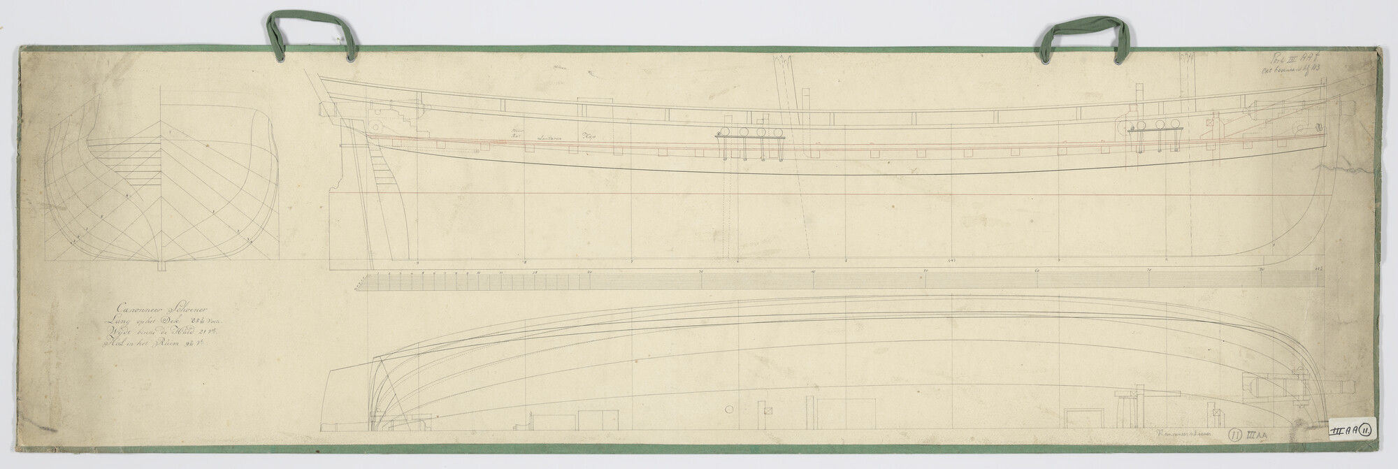 A.2470(07); Lijnenplan van een kanonneerschoener; technische tekening