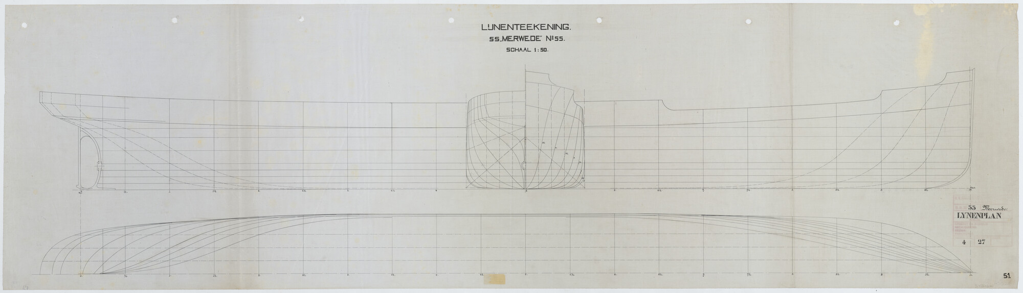 S.4765(010); Lijnenplan van het vrachtschip ss. 'Amstelstroom'; technische tekening