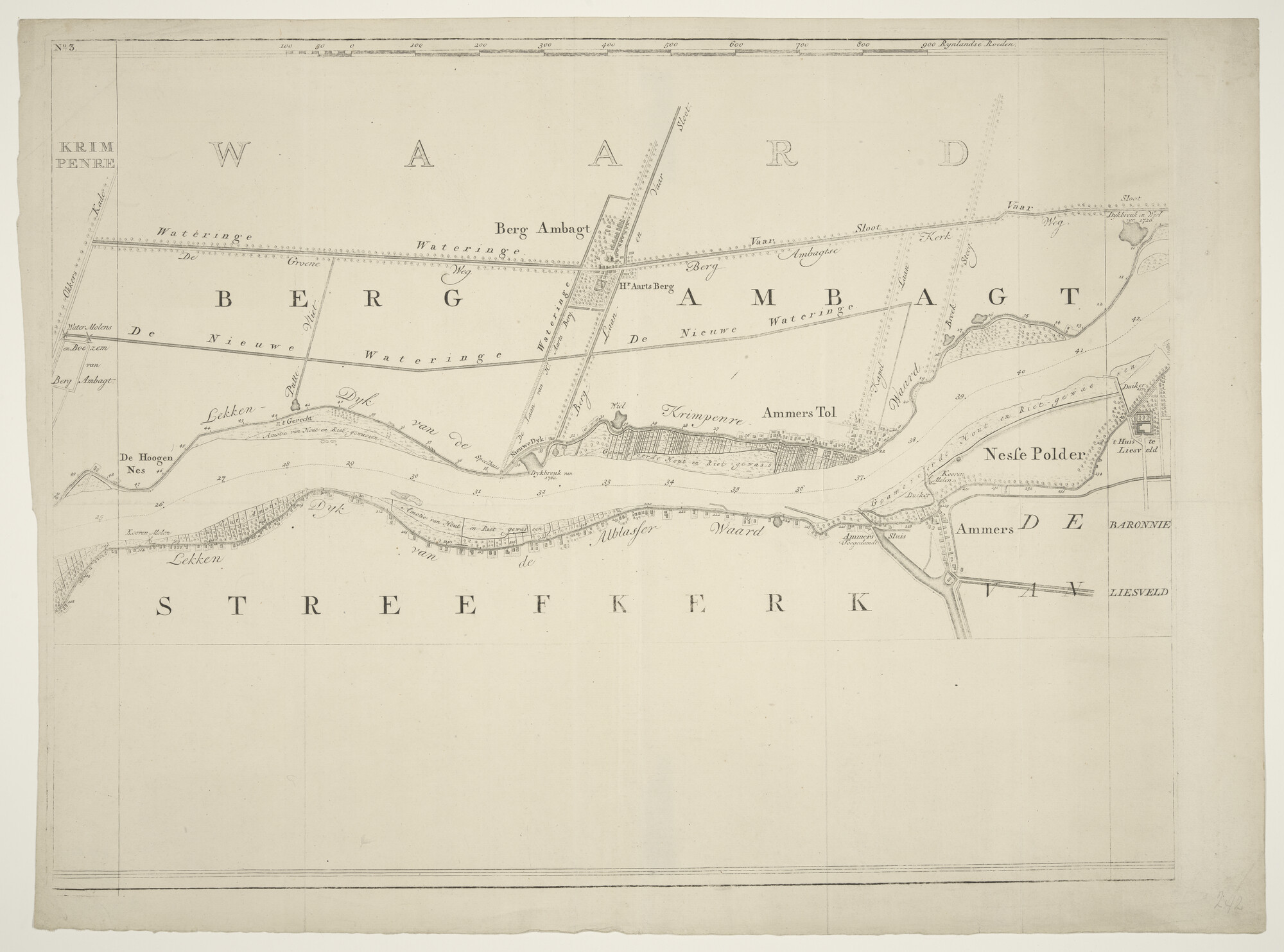 A.2948(01)c; Kaart in zeven bladen van de rivier de Lek van Krimpen tot het Hagesteinse Schoor; rivierkaart