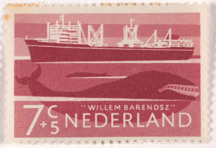 1993.2726; Postzegel van 7 + 5 cent, met afbeelding van de Willem Barendsz; postzegel