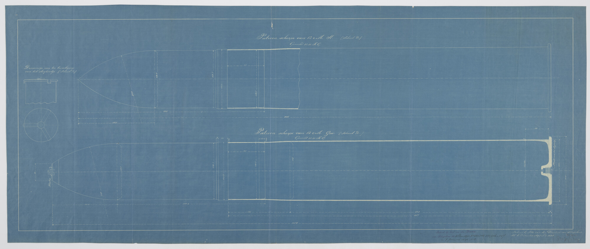 S.2175(4349); Doorsneden van een patroon van 12 cm; technische tekening