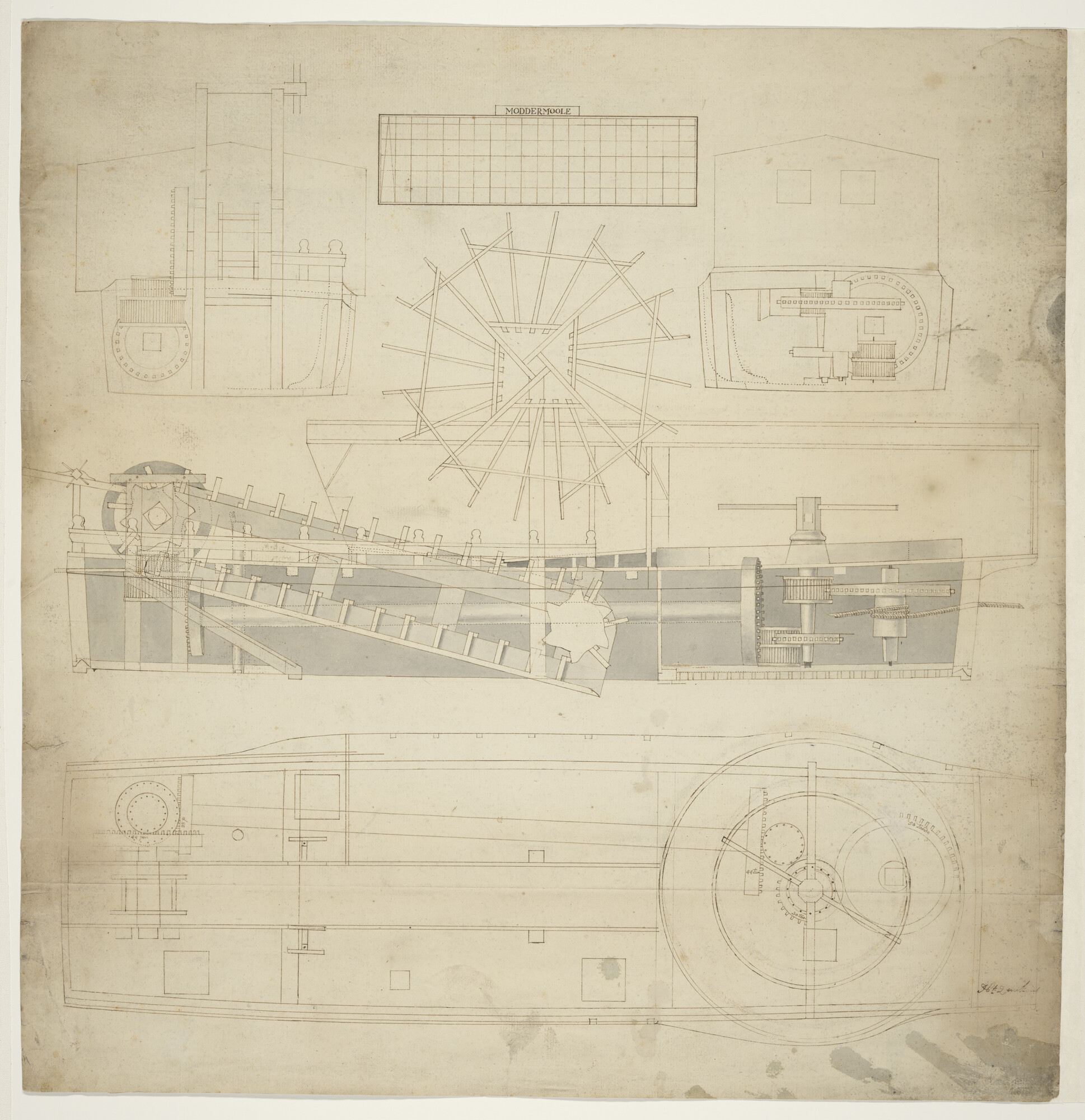 S.1156(05)0002; Technische tekening van een 'Moddermolen"; tekening