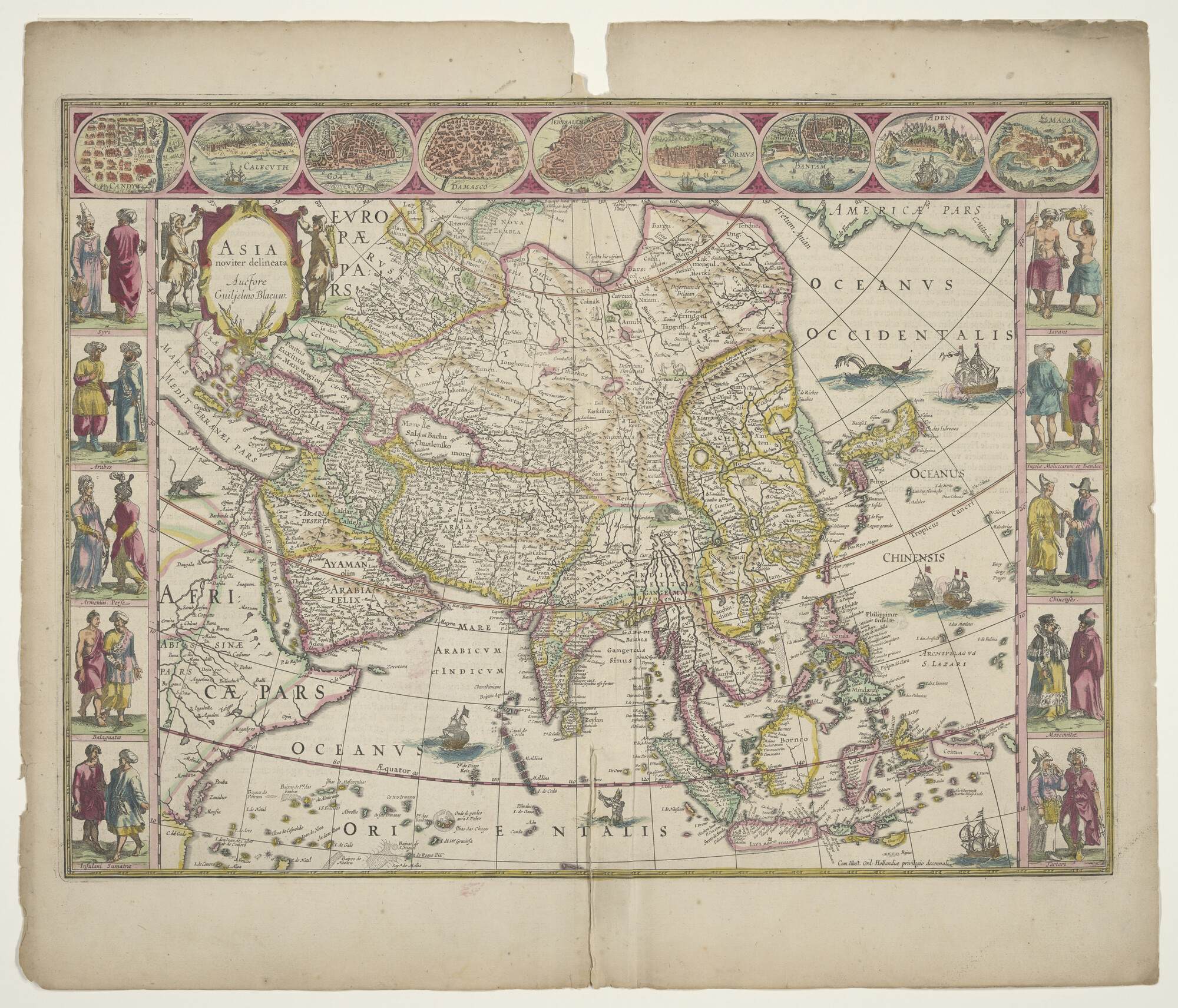 B.0216(0278); Met de hand gekleurde latere uitgave van de kaart van Azië door Willem Jansz. (Blaeu), 1617, Amsterdam circa 1631; landkaart