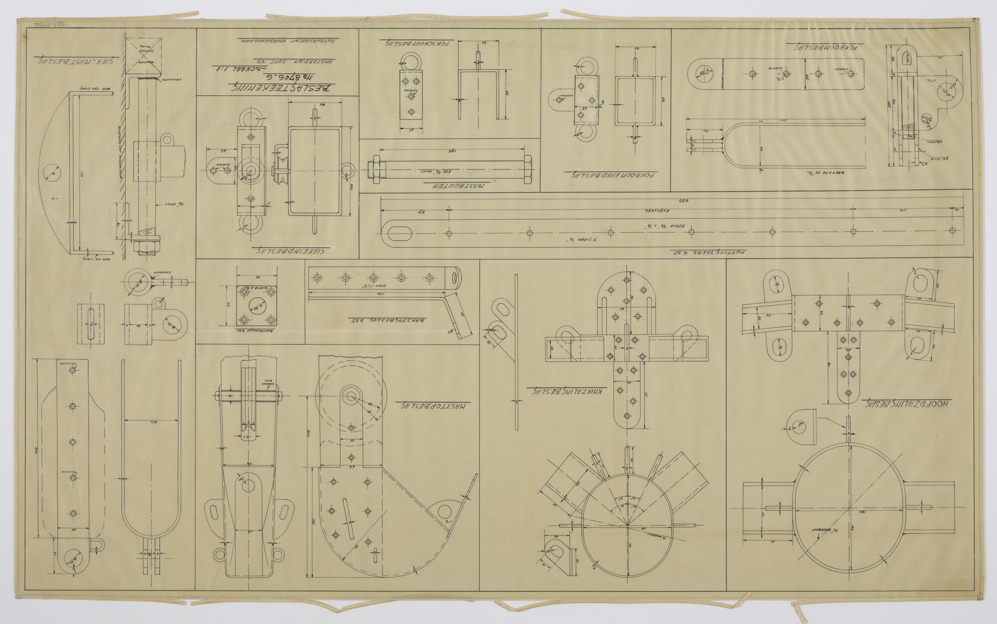 1993.2892; Beslagtekening platgatzeiljacht 8.10 meter; technische tekening