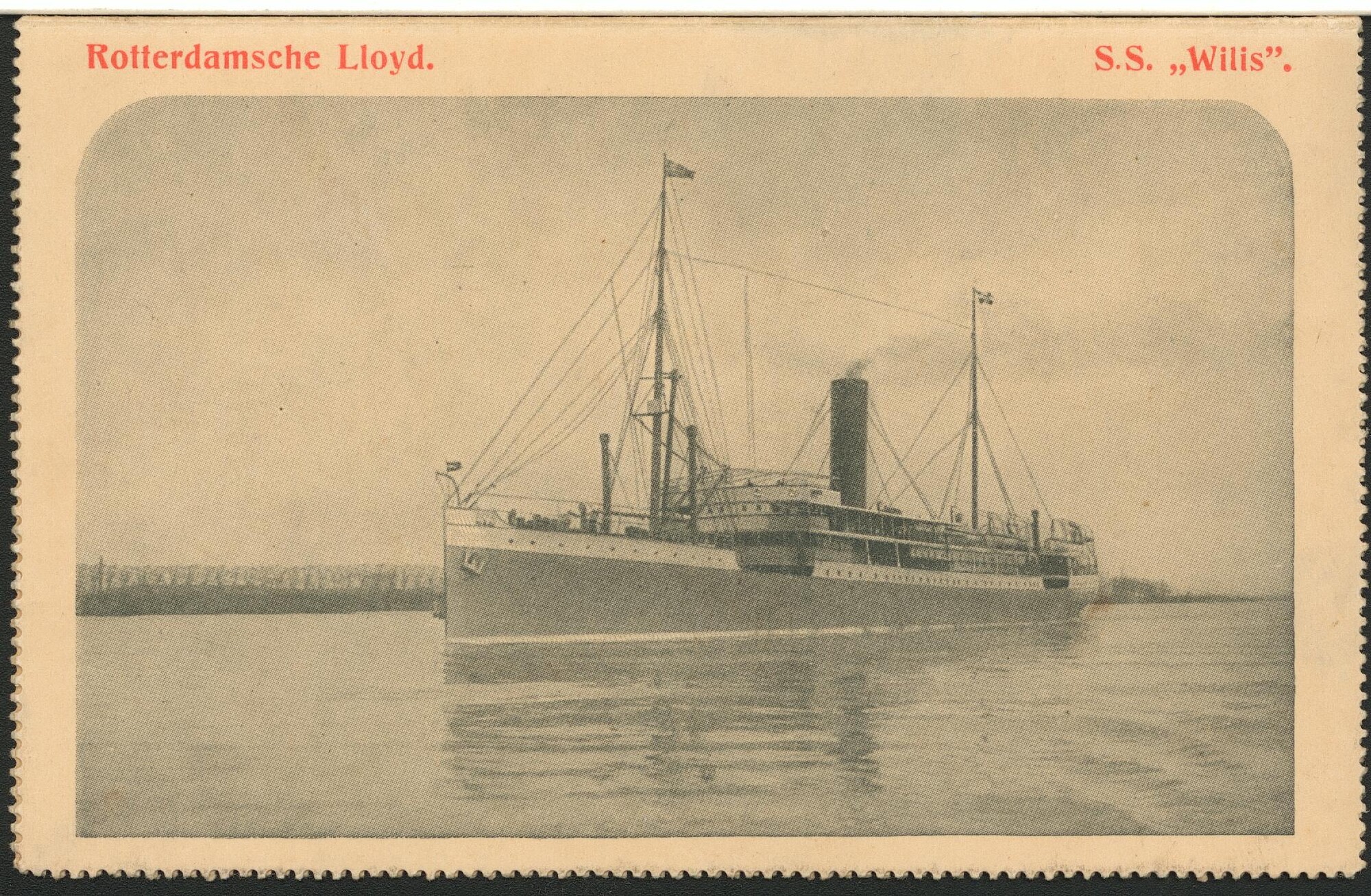 1989.0398; Briefkaart van passagiersschip ss. 'Wilis' van de Rotterdamsche Lloyd; prentbriefkaart