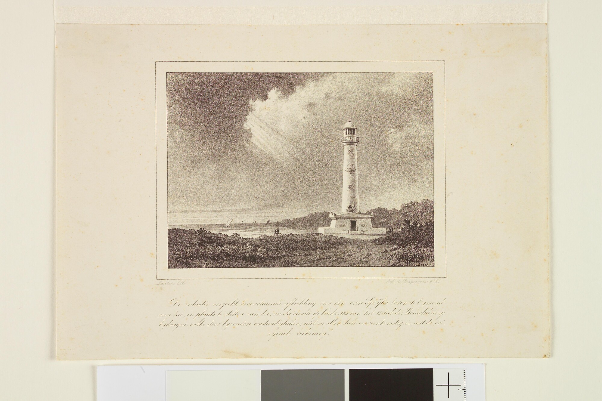 A.0482(03)42; De vuurtoren opgericht ter ere van Van Speyk te Egmond aan Zee; prent