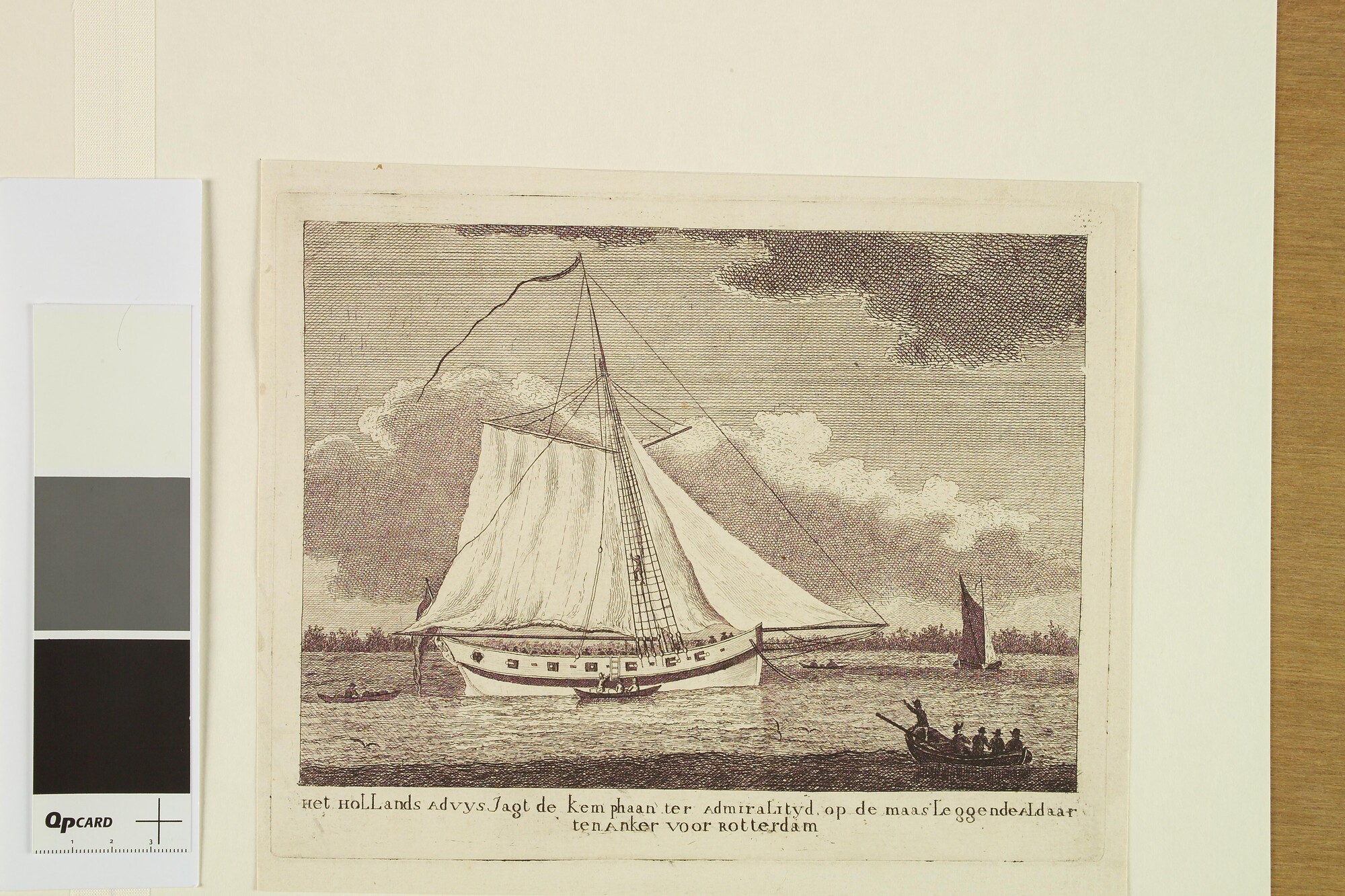 A.5022(02); Het adviesjacht de 'Kemphaan' van de Admiraliteit van de Maze; prent