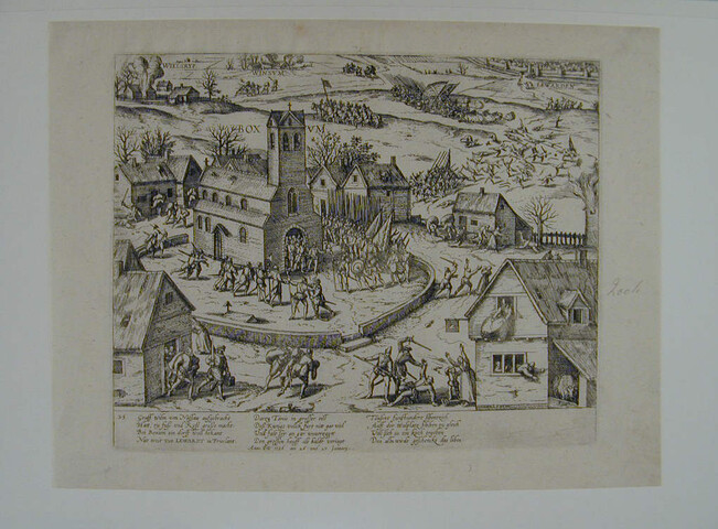 A.0145(027)266; Graaf Willem van Nassau bij Boxum in Friesland verslagen, 27 januari 1586; prent