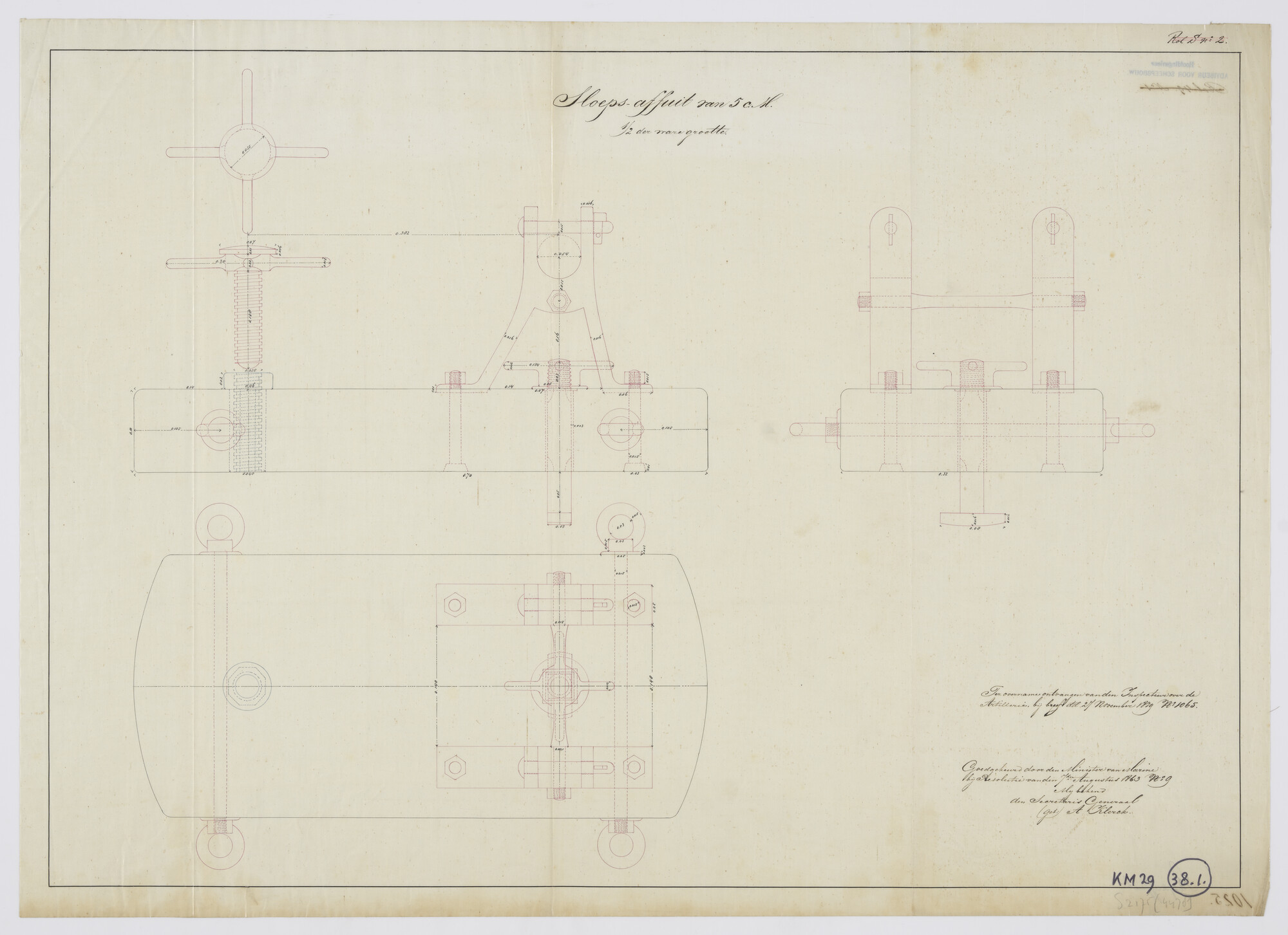 S.2175(4478); Sloepsaffuit tot kanon 5 cm; technische tekening
