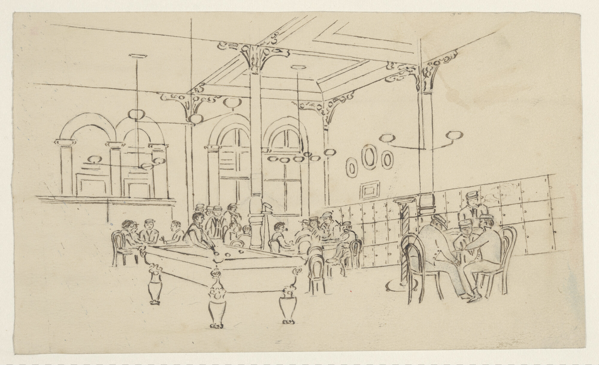 S.1423; Amusementszaal van de adelborsten van het Koninklijk Instituut te Willemsoord; tekening