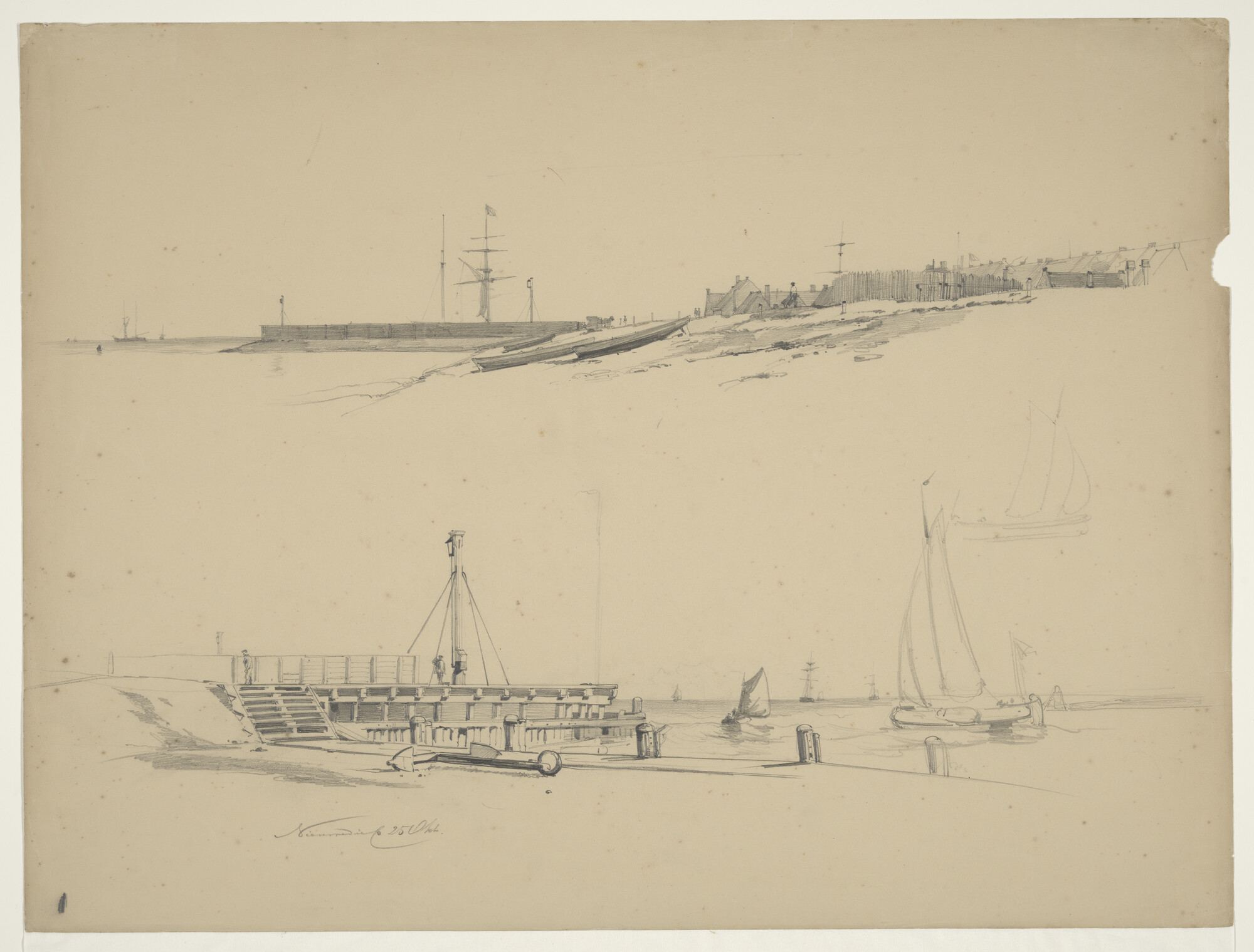 A.1136(02)b; Twee studies van het Nieuwe Diep te Den Helder; tekening