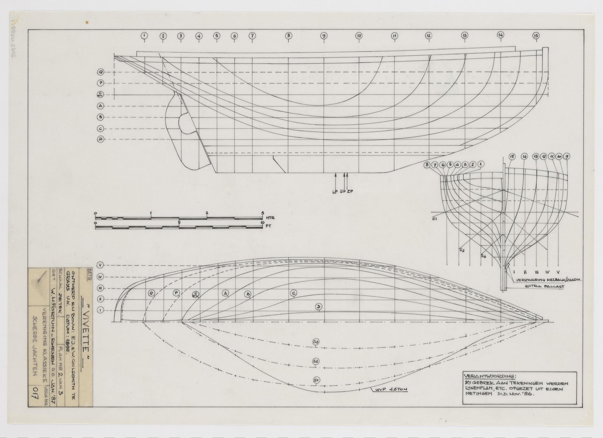 2023.0288-1; Technische tekening van het zeiljacht Vivette; technische tekening