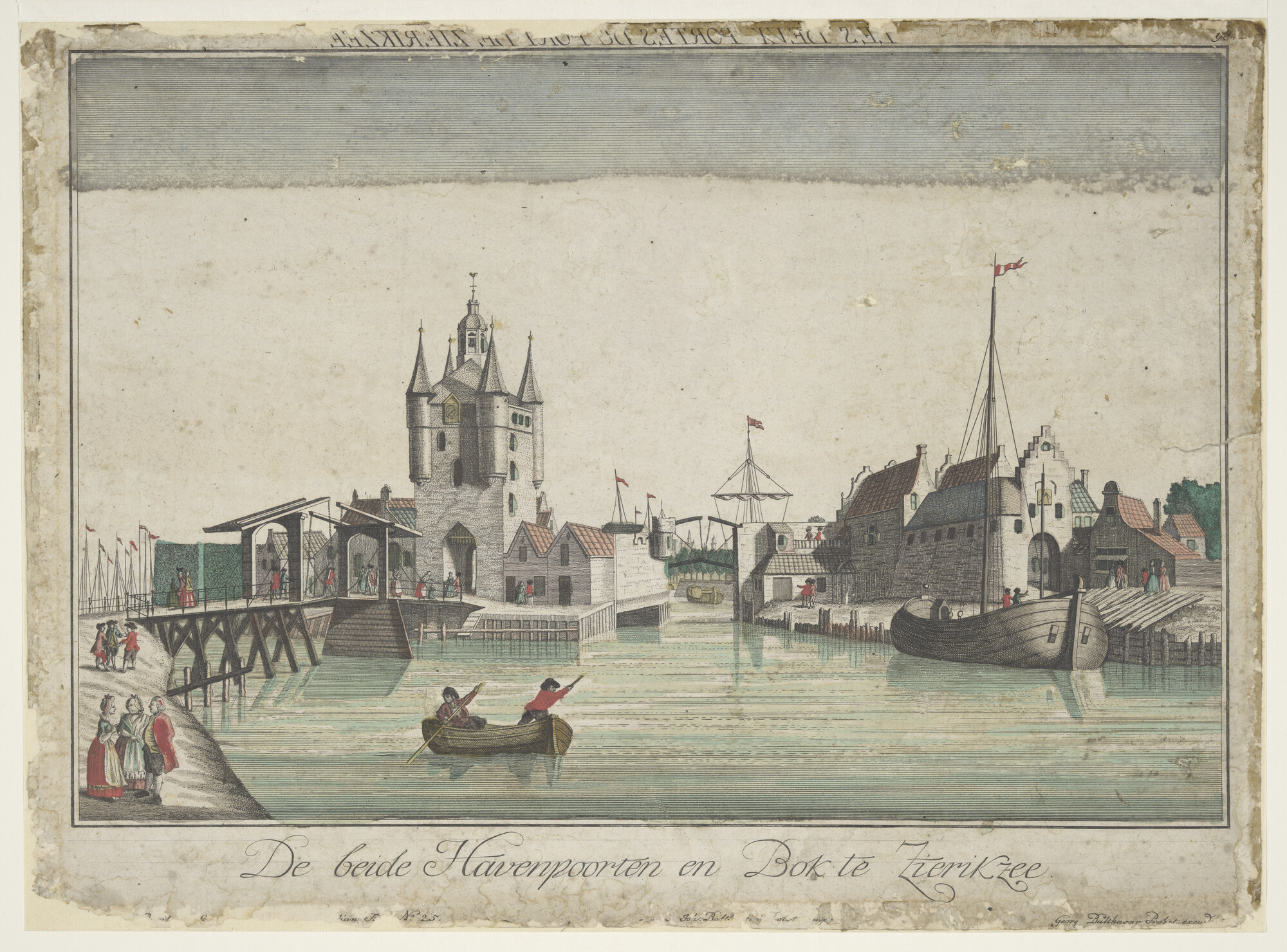 A.4084; De beide Havenpoorten en Bok te Zierikzee; prent