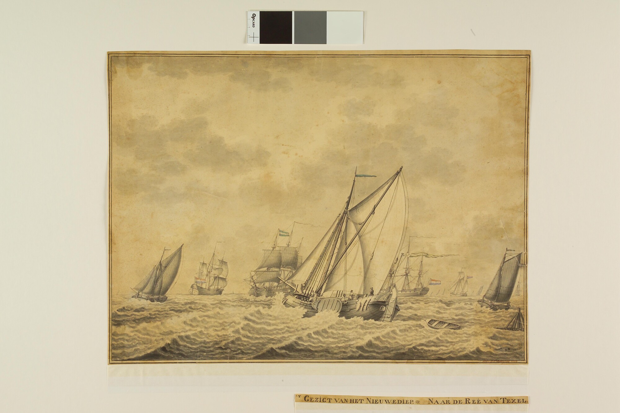 A.1426(01); Koopvaardijschepen in het zeegat van Texel; tekening