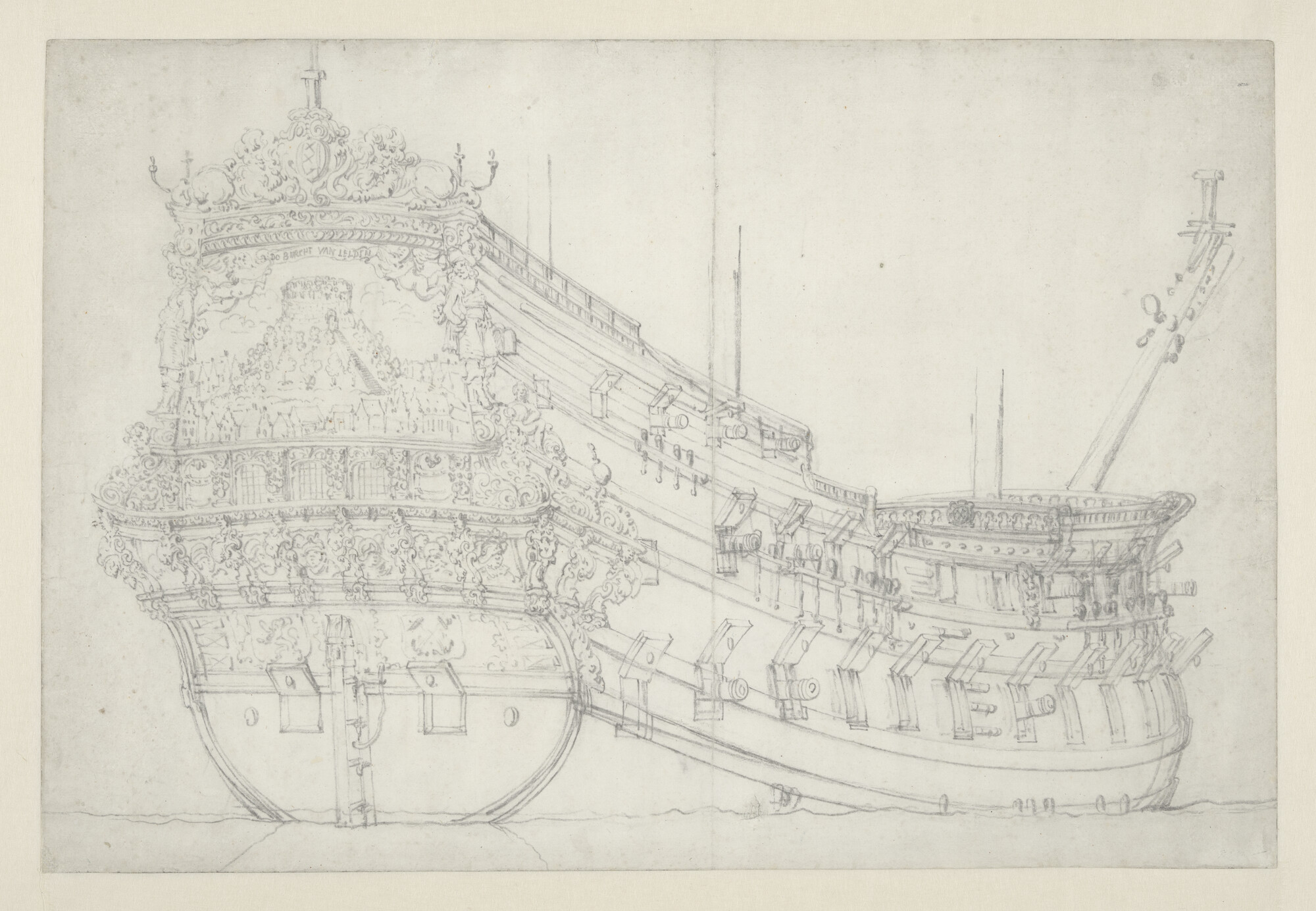A.0149(0159); Het oorlogsschip De Burcht van Leiden; tekening