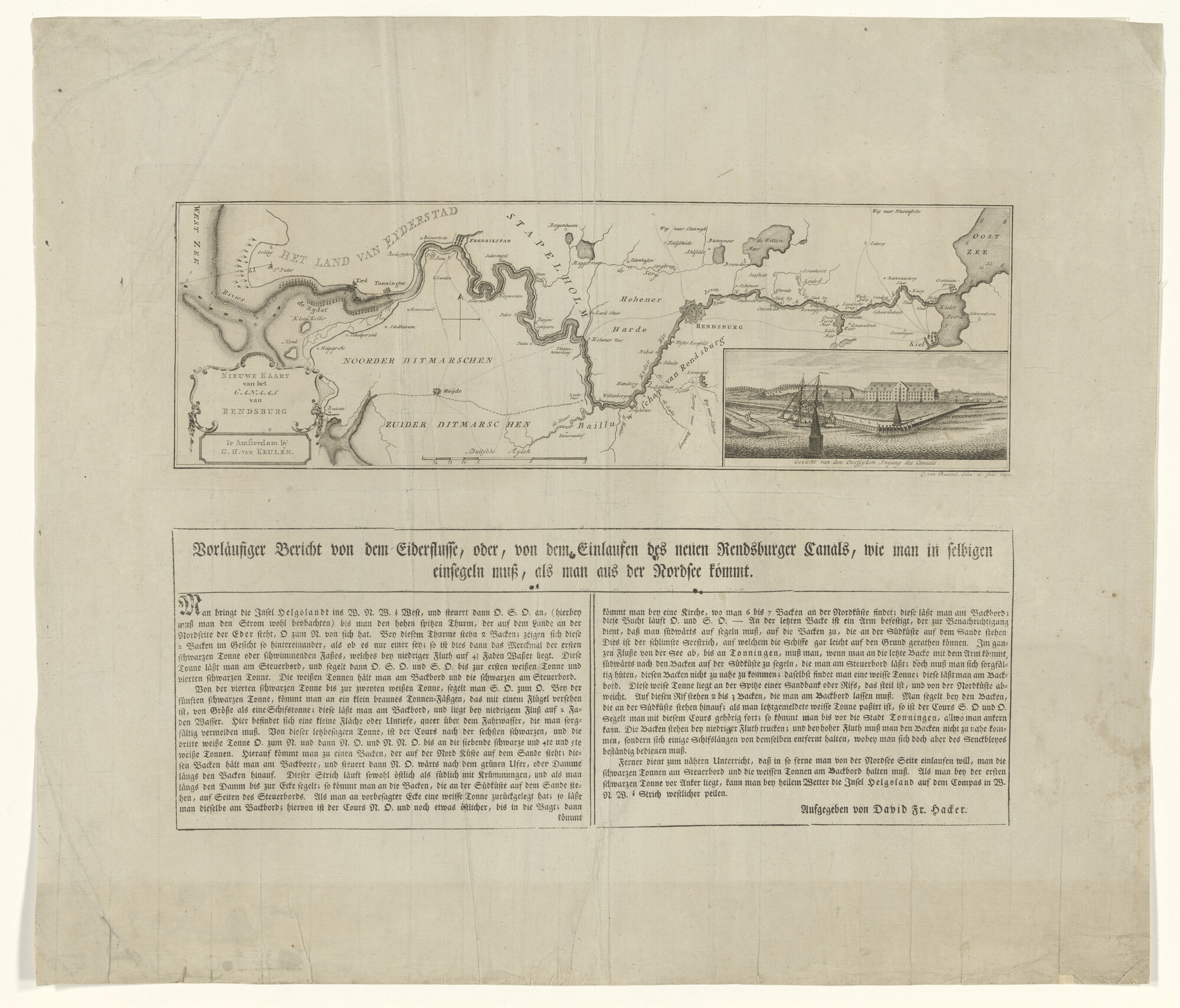 1998.2064; Kaart van het kanaal van Rendsburg, gravure door Cornelis van Baarsel (werkzaam 1761 - 1826); landkaart