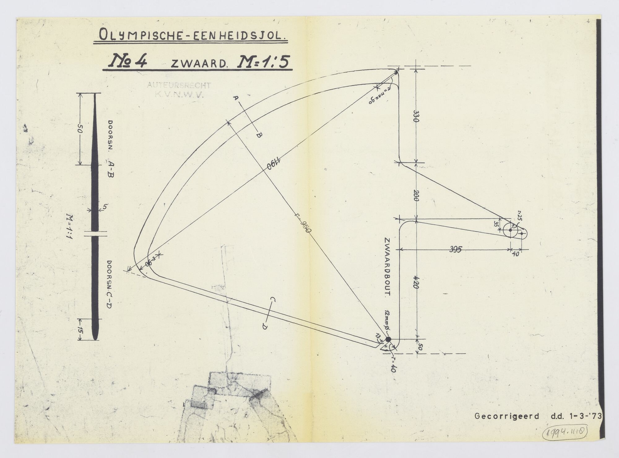 1994.1118; Constructietekening zwaard van de Olympiajol; technische tekening