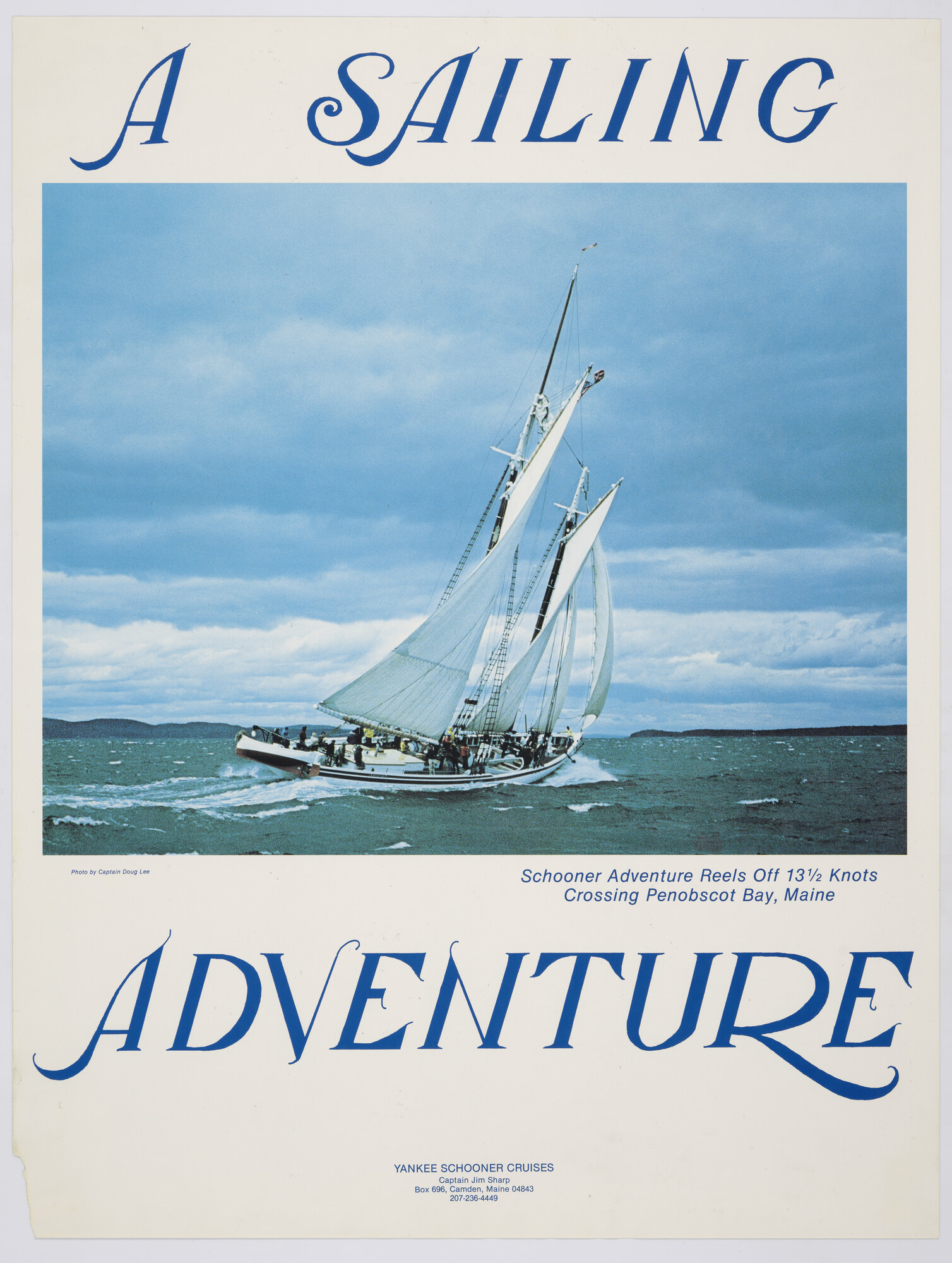 1990.0890; De schoener 'Adventure' kruisend in de baai van Penobscot, Maine; affiche