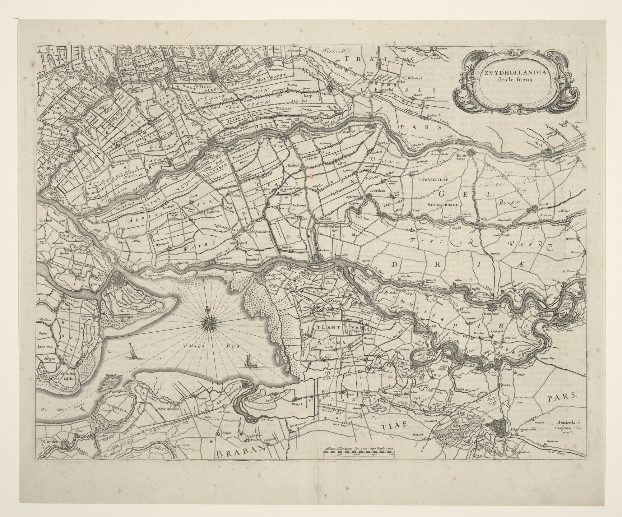 A.3845(01)007; Kaart van de provincie Zuid-Holland door Willem Jansz. Blaeu; landkaart