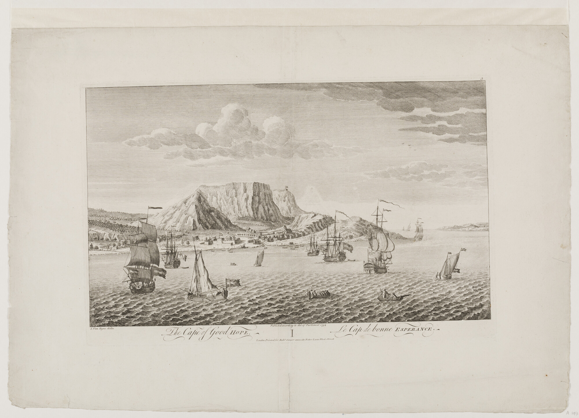 A.0149(0193); Gezicht op Kaap de Goede Hoop met de Tafelberg; prent