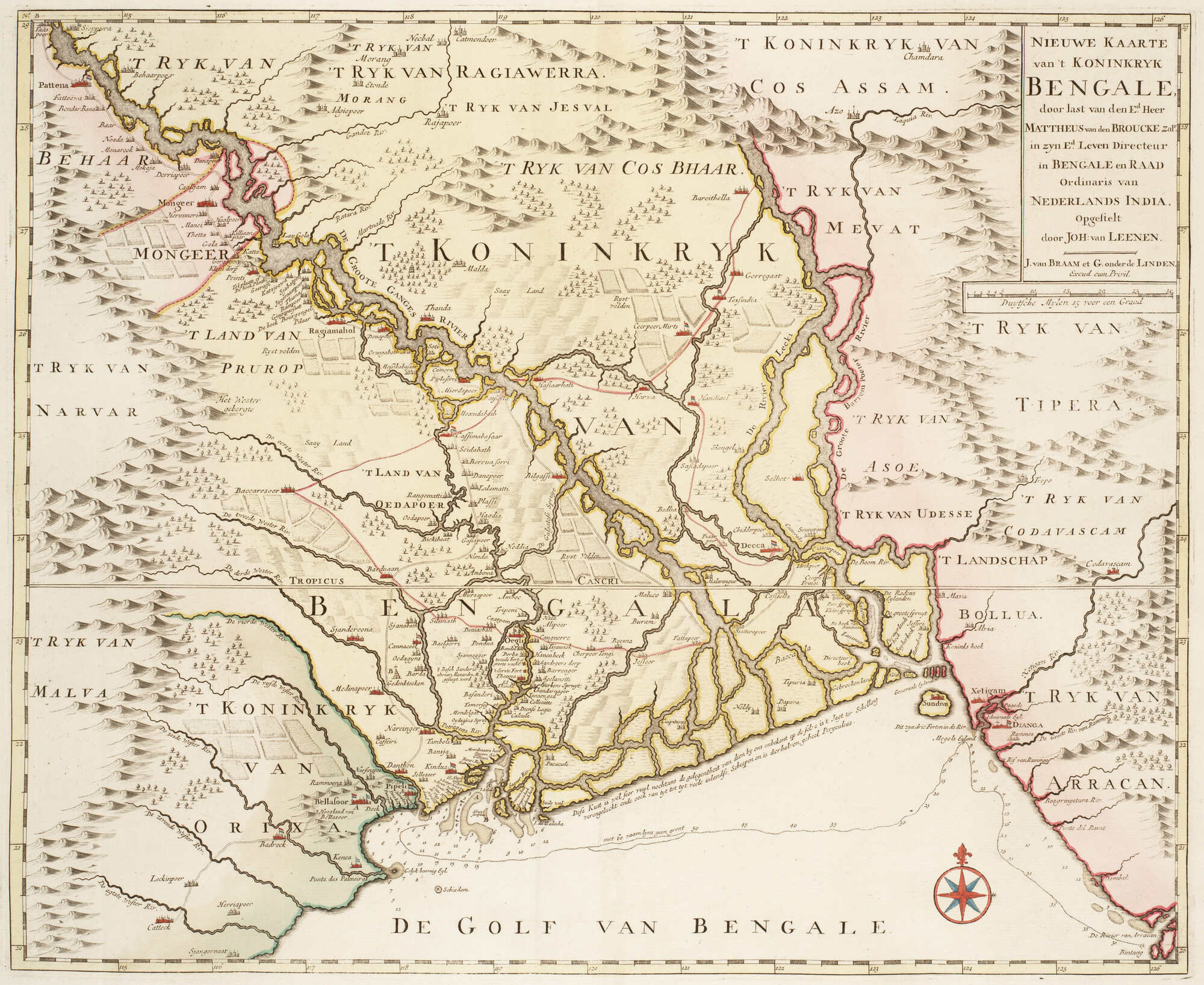 B.0032(109)6 [kaart 088]; Landkaart van een deel van Bangladesh uit Valentijn's Oud en Nieuw Oost Indië; landkaart