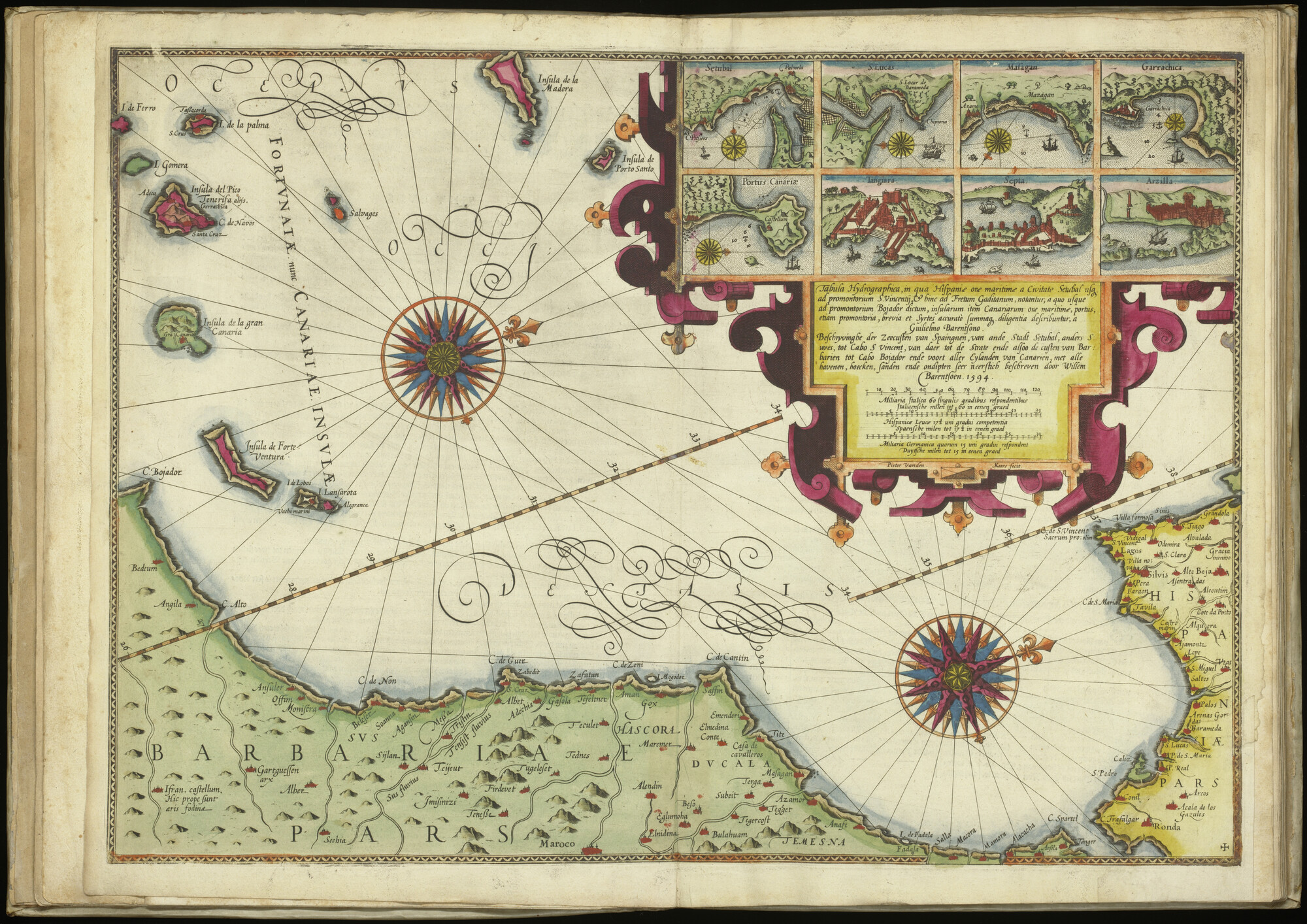 A.0145(057) [kaart 004]; Beschryvinghe der Zee-Custen van Barbaria ... Tabula Hydrographica, in qua Hispaniæ oræ maritimæ a Civitate Setubal usq_ue_ ad promontorium S. Vincentij …; kaart