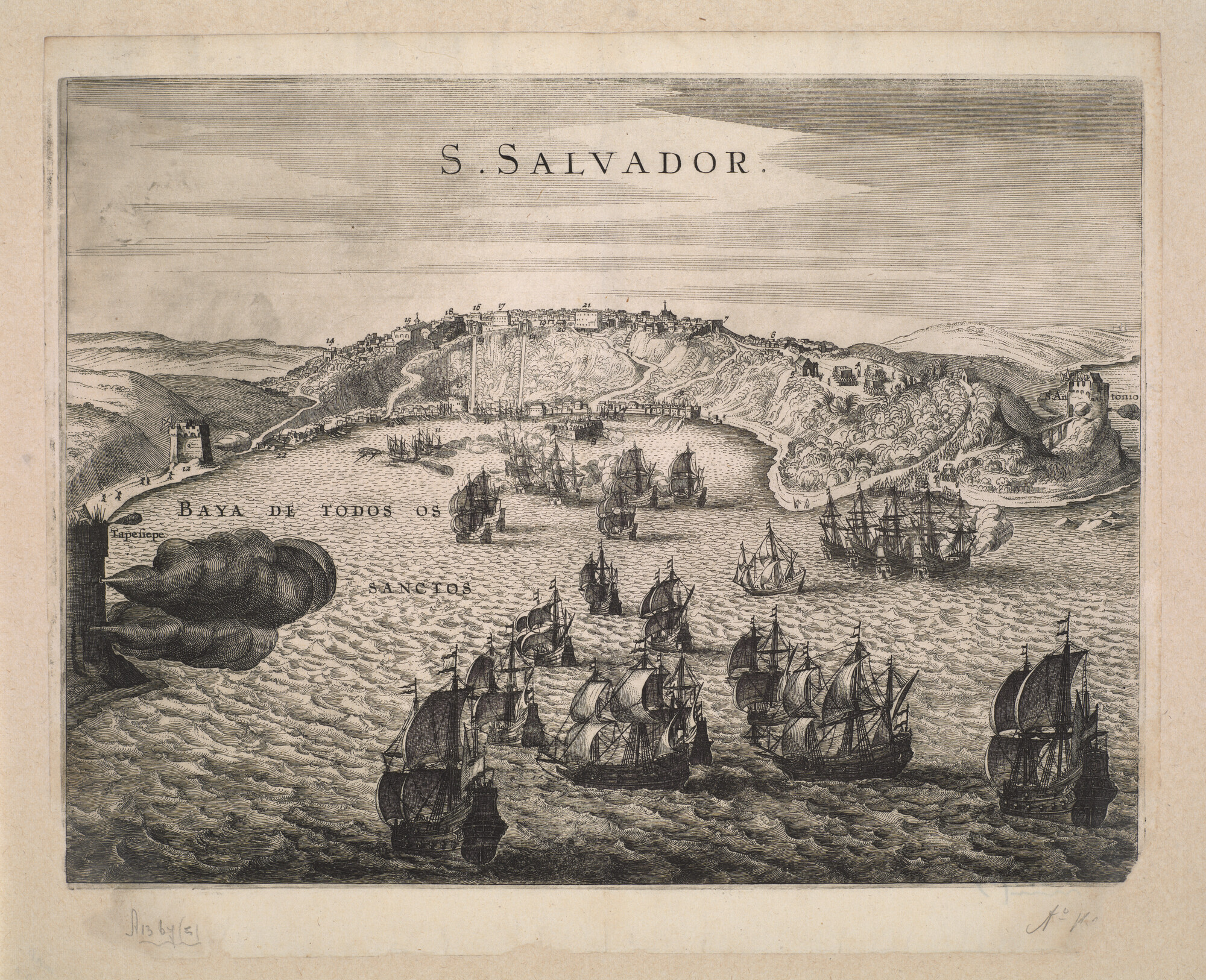 A.1367(05)32; Inname van San Salvador door Adm. Willekes in 1624; prent