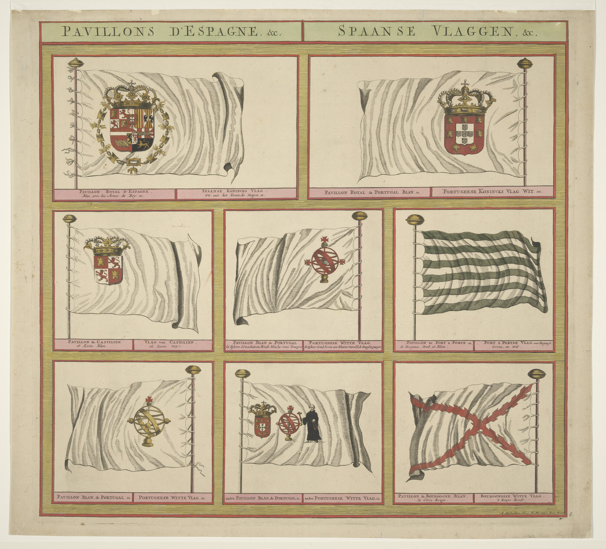 A.0386(03)06; Vlaggenkaart met 8 vlaggen uit een serie van 12 bladen; prent