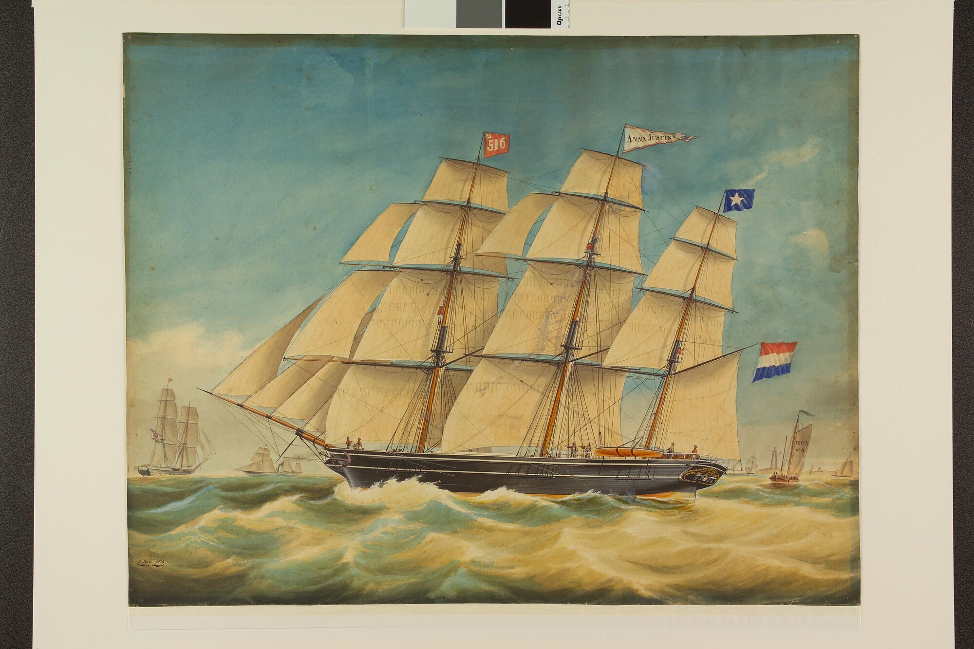 A.0426(03); De kruisbark Anna Justina en de loodsboot Texel No. 8 bij Huisduinen; tekening