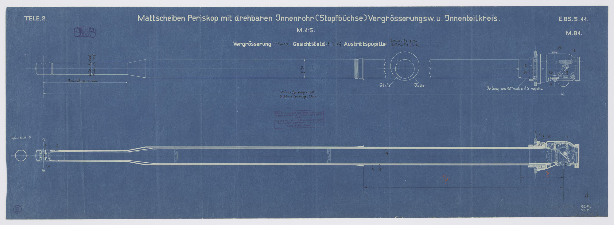 S.2175(3785); De periscoop aan boord  van de onderzeeboten Hr.Ms. 'O 6' ; Hr.Ms. 'O 7' en Hr.Ms. 'O 8'..; technische tekening