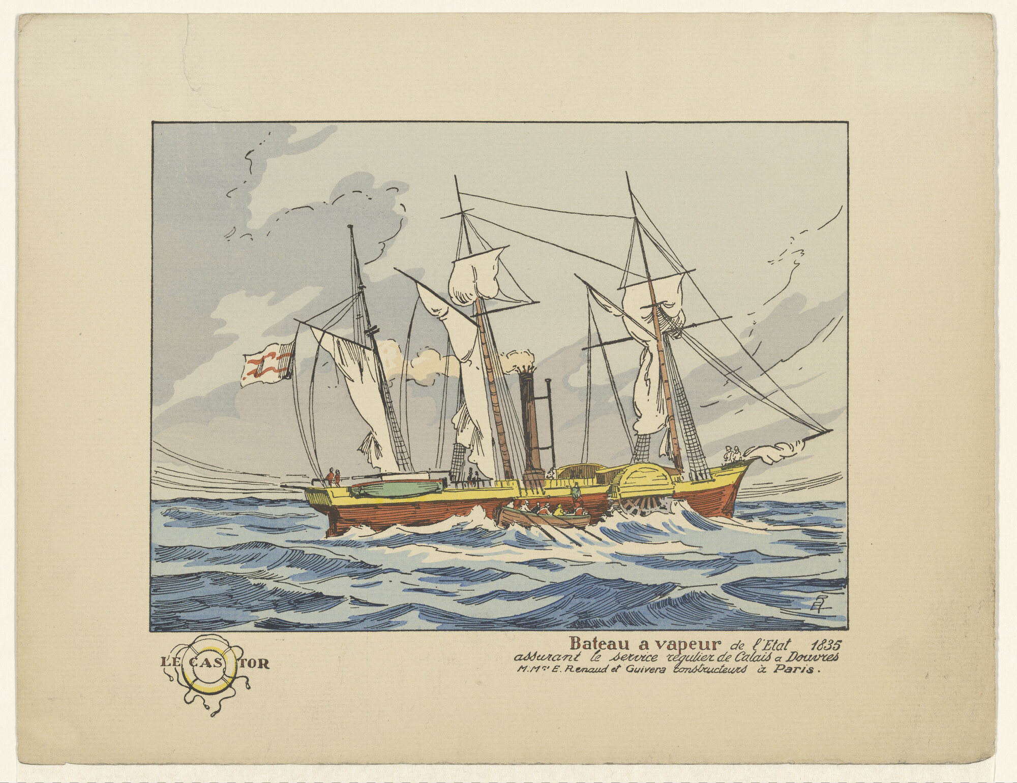 A.1677(04); Het raderstoomschip 'Le Castor'; prent