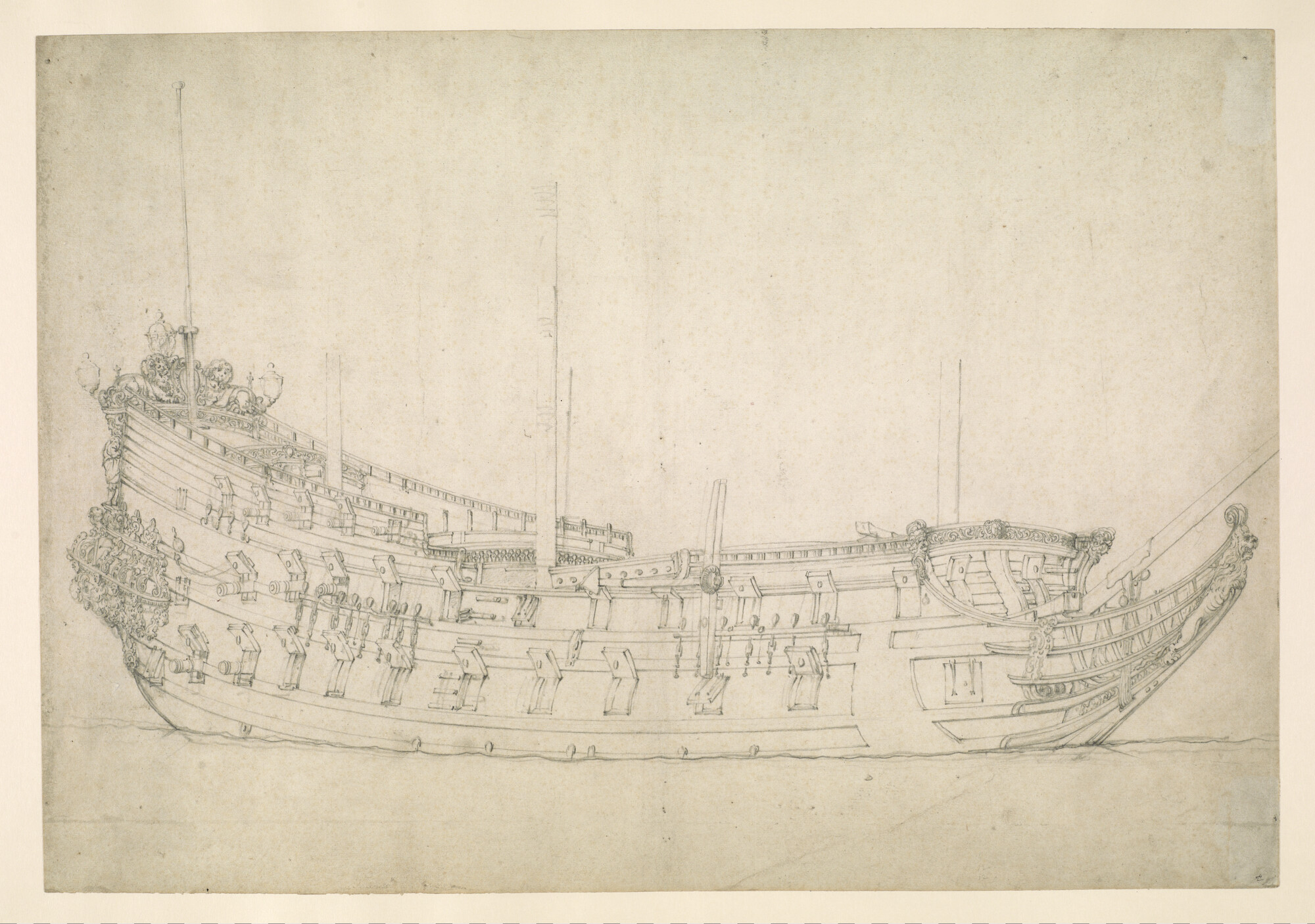 A.0149(0157); Nederlands oorlogsschip van ongeveer 60 stukken; tekening