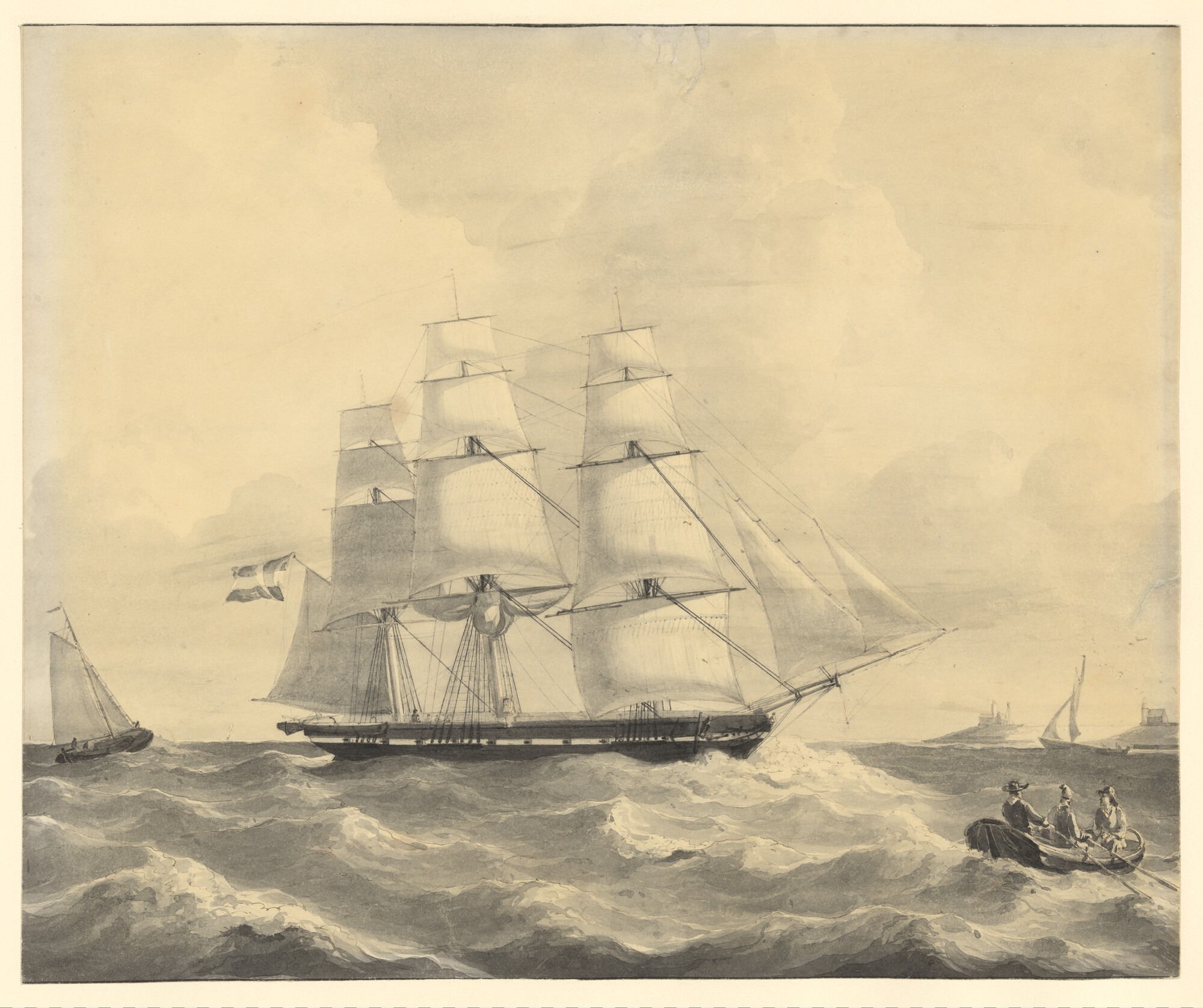 A.2778(04); Oefenkorvet Zr.Ms. 'Urania' onder zeil bij Medemblik; tekening