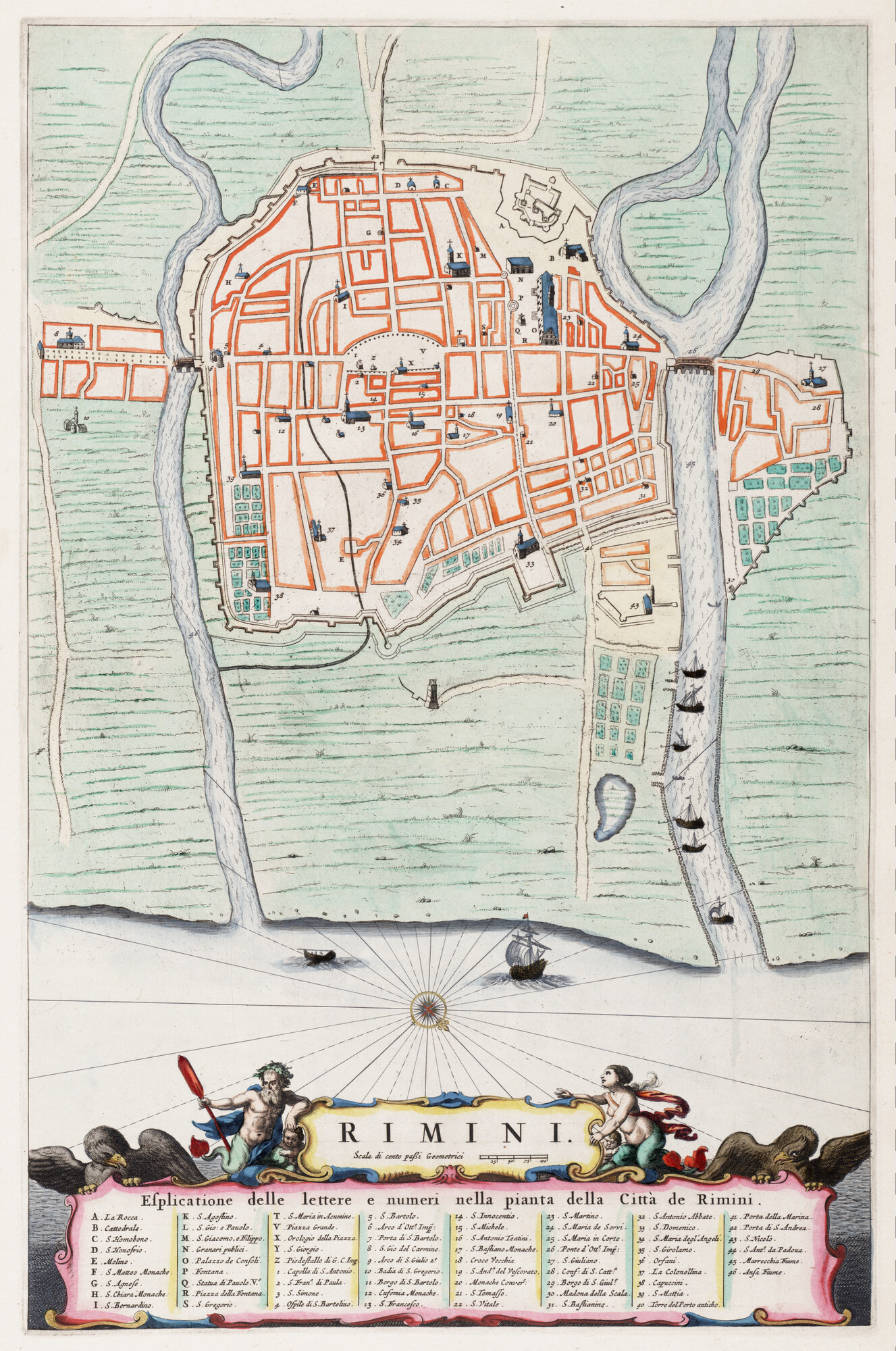 S.1034(10) [kaart 009]; Kaart van Rimini, met stratenplan; landkaart