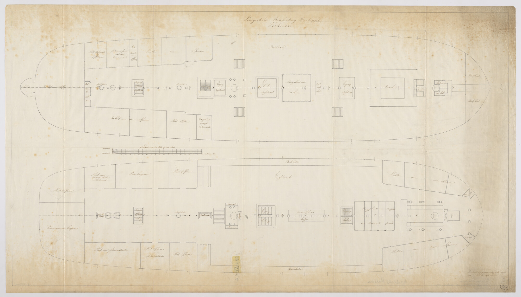 S.2599(0024); Indelingsplan van het wachtschip ex- linieschip Kortenaer; technische tekening