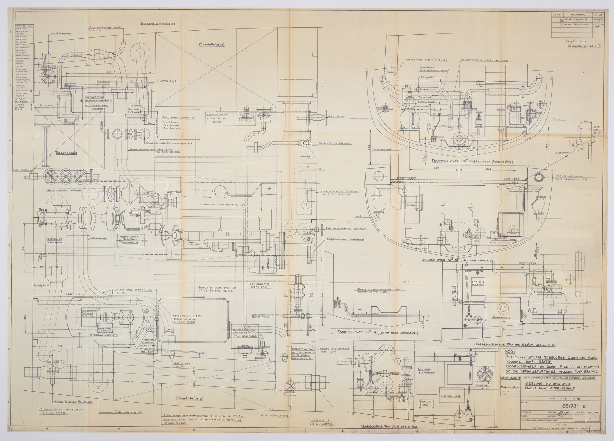 1992.0923; Indeling machinekamer motorvlet 'Tadorna'; technische tekening