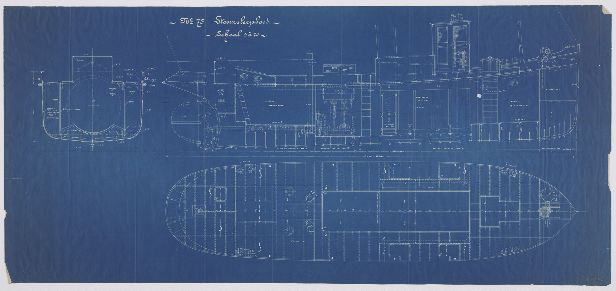 1995.2205; Algemeen plan van de stoomsleepboot 'Slamat'; technische tekening