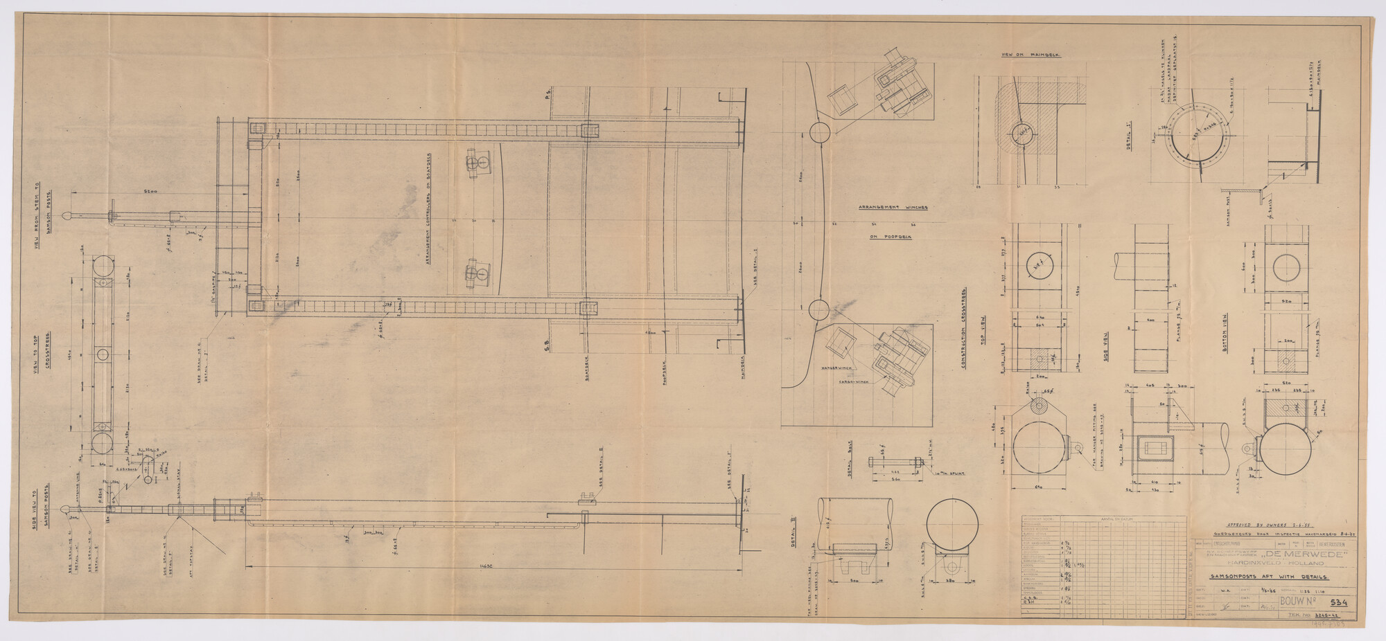 1995.7383; Constructietekening voor de laadpalen van ms. Pargasport van O/Y Suntrans A/B [...]; technische tekening