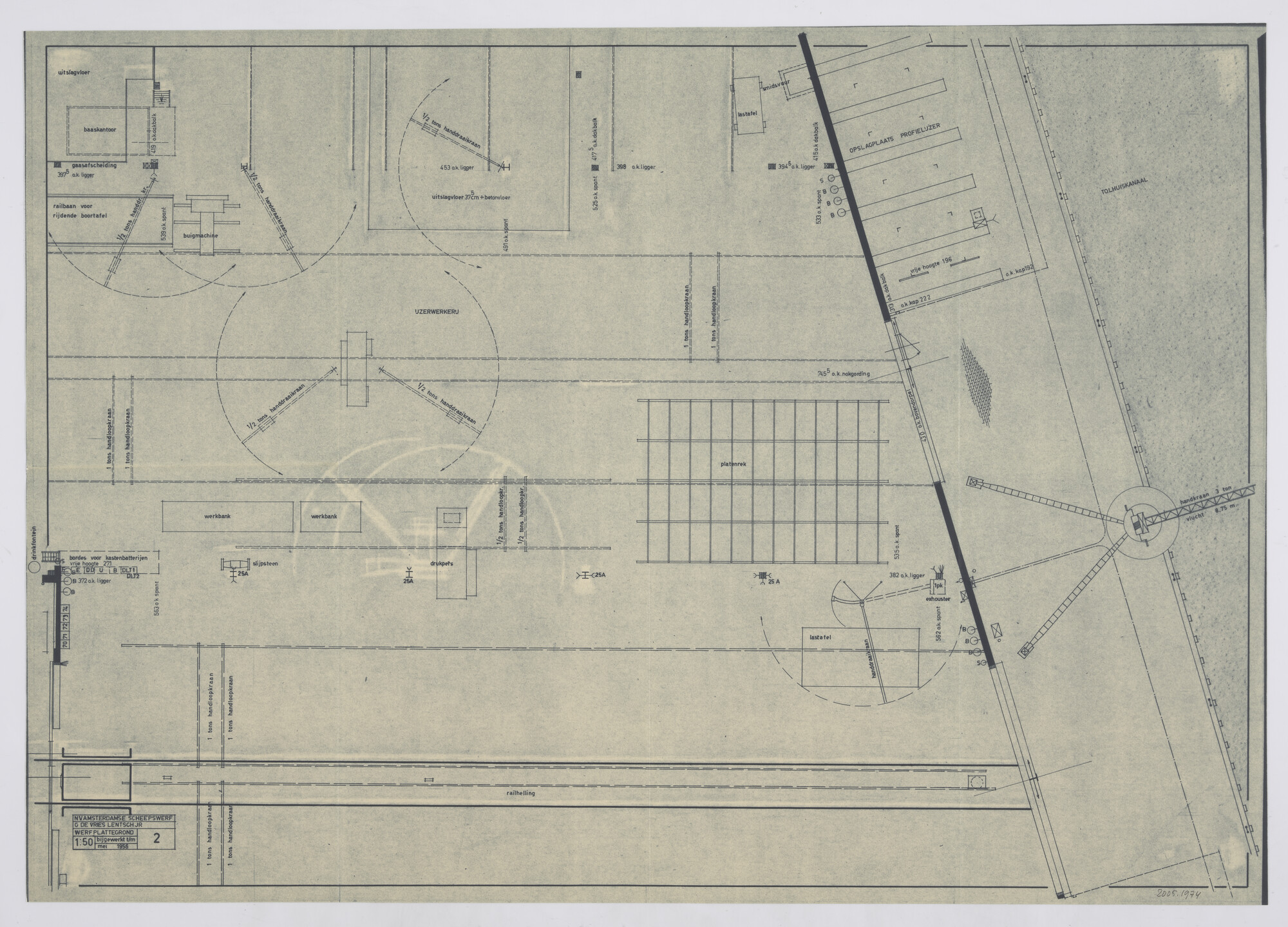 2005.1974; Plattegrond van een deel van de werfterreinen Scheepswerf G. de Vries Lentsch Jr; technische tekening