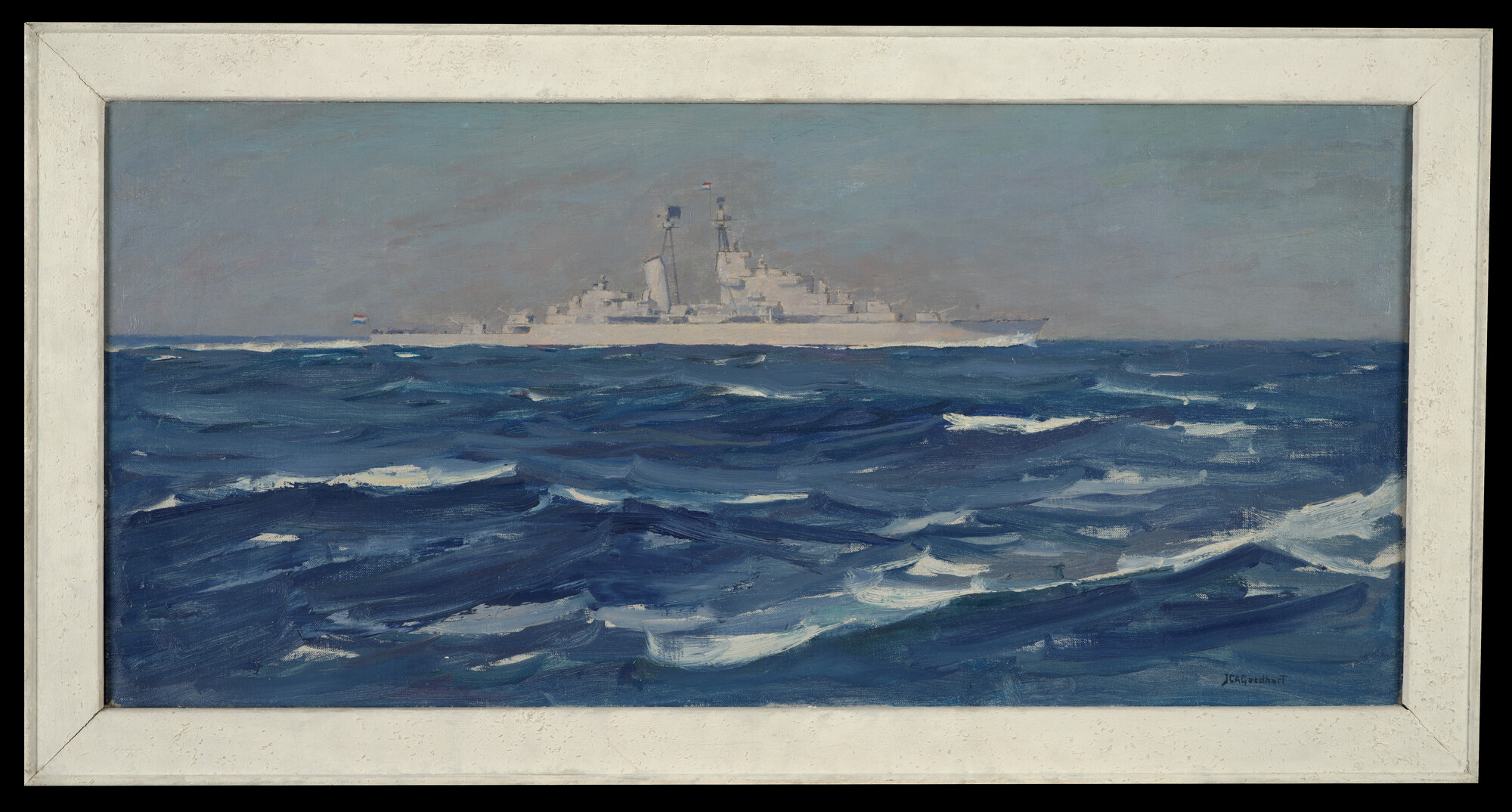 A.4966(02); De kruiser Hr.Ms. De Ruyter op zee; schilderij