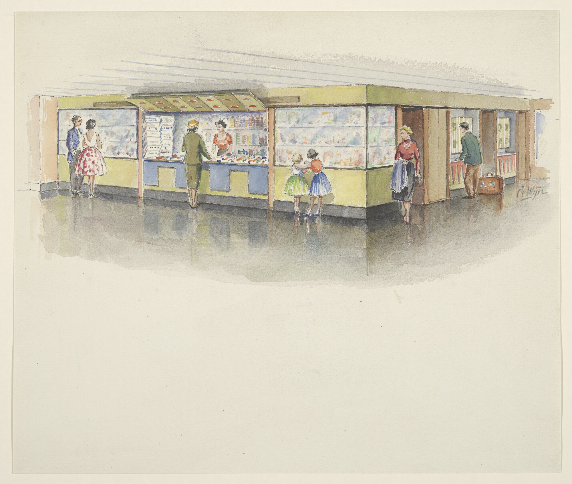 A.5321(04); De shop van het veerschip ms. Koningin Wilhelmina; tekening