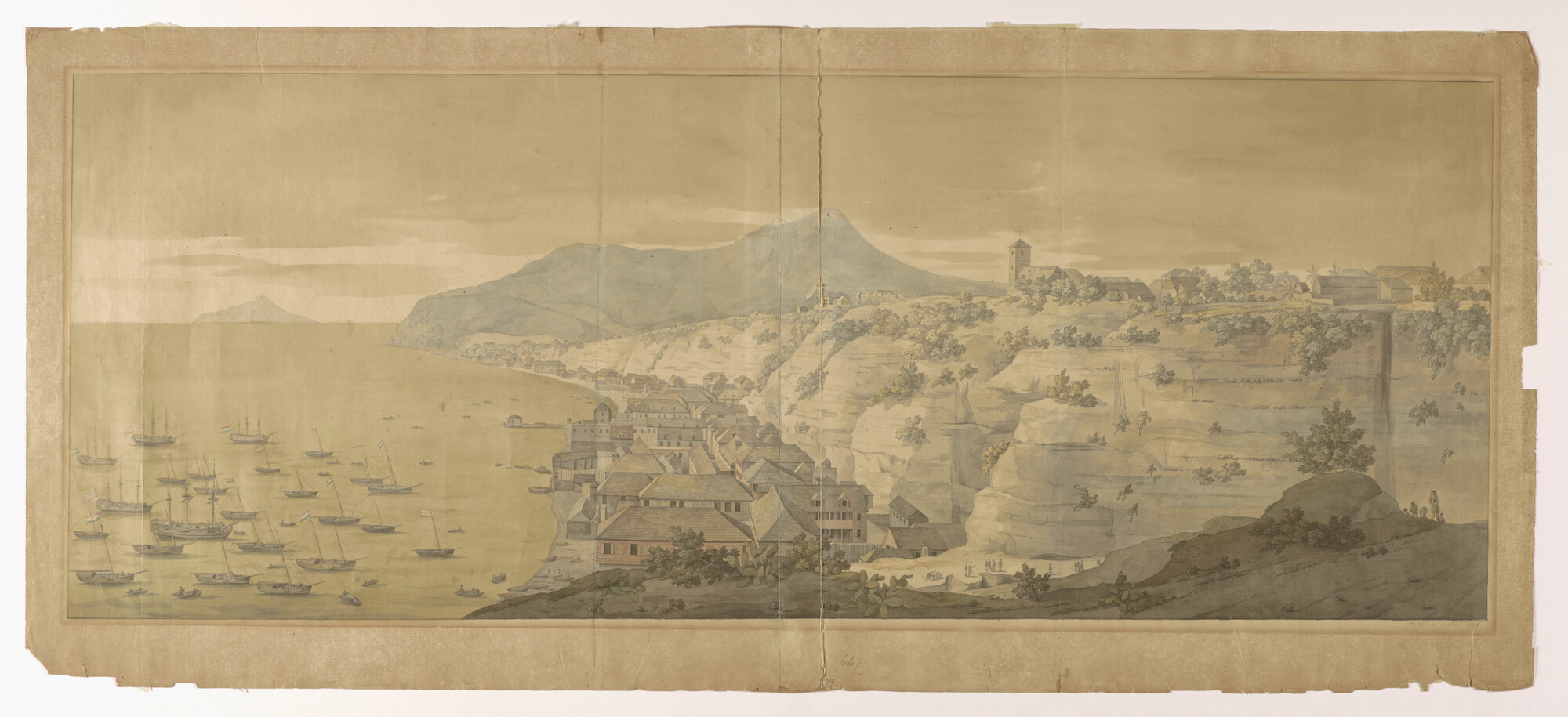 A.1029(02)1; Gezicht op St. Eustatius vanuit het Zuid-Oosten; tekening