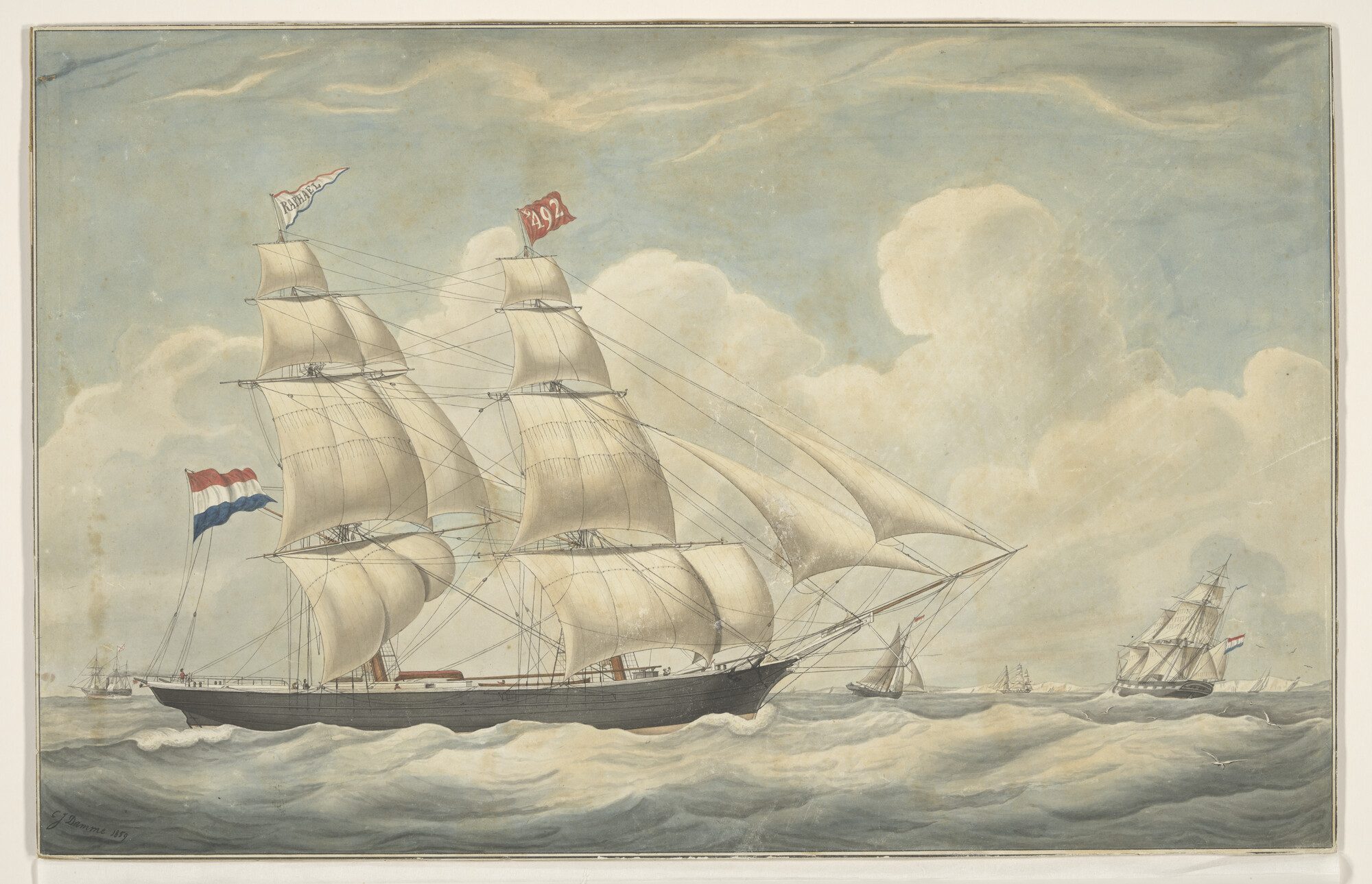 S.1314; Het klipperbrikschip Raphael; tekening
