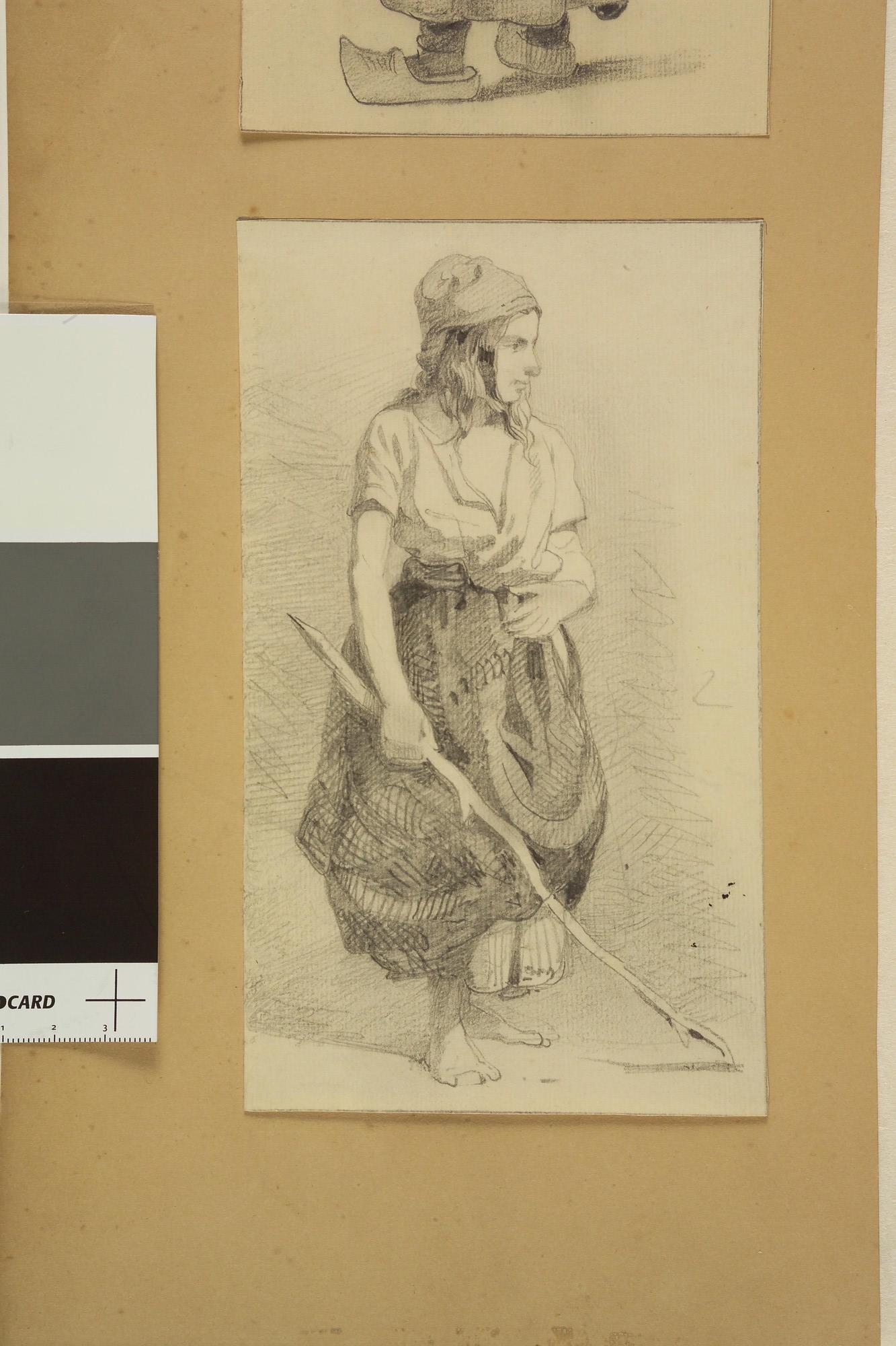 A.0863(10); Een meisje met een stok in de hand; tekening