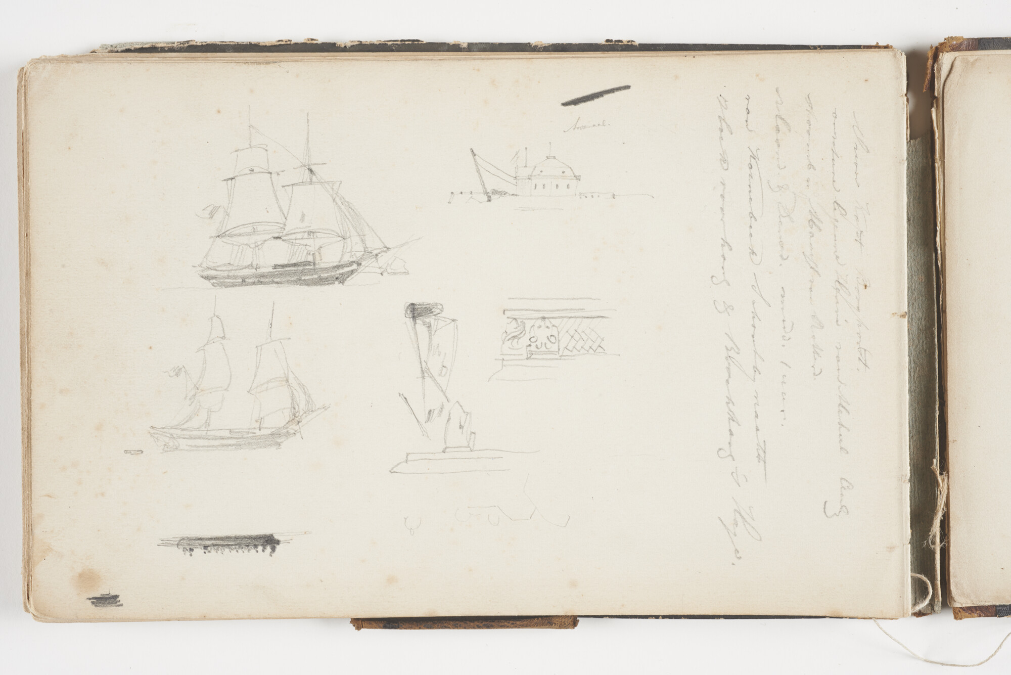 A.2019(03); Schetsboek met studies van binnenschepen en zeeschepen; schetsboek
