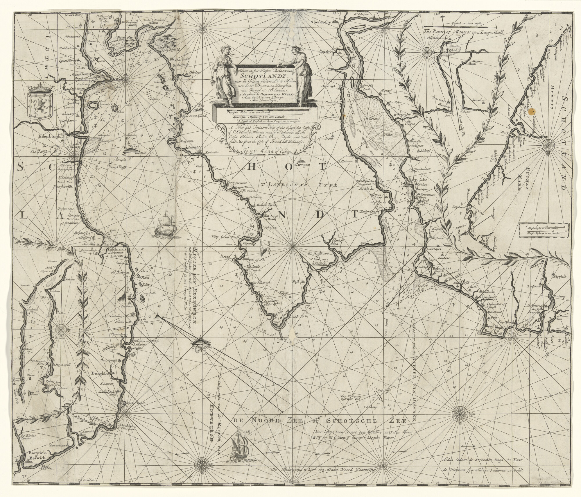 S.1072(02)30; Zeekaart van de kust van Schotland tussen Berwick en Bokannais met de Firth of Forth en de Tay; zeekaart