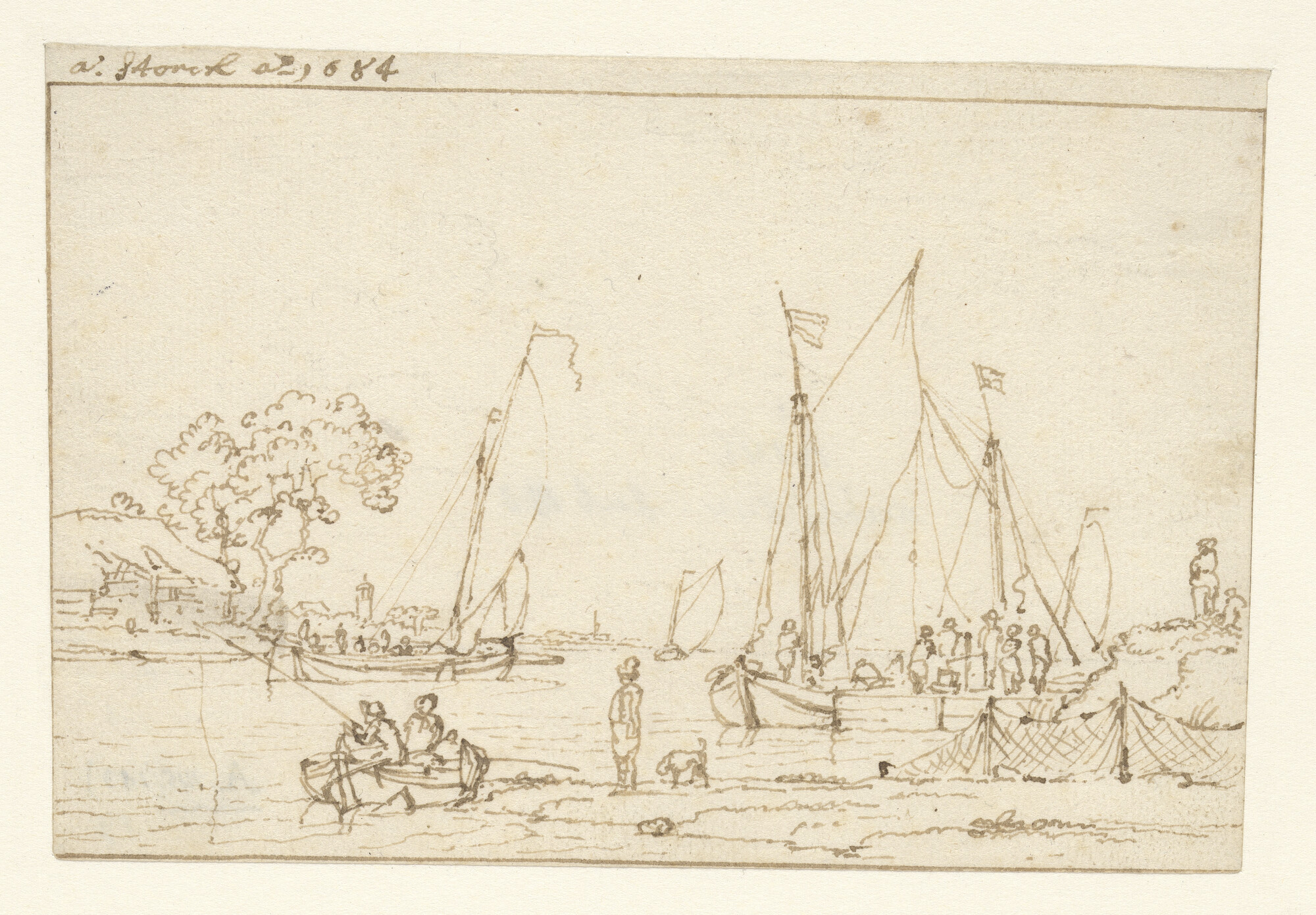 A.0145(183)14; Een riviergezicht; tekening