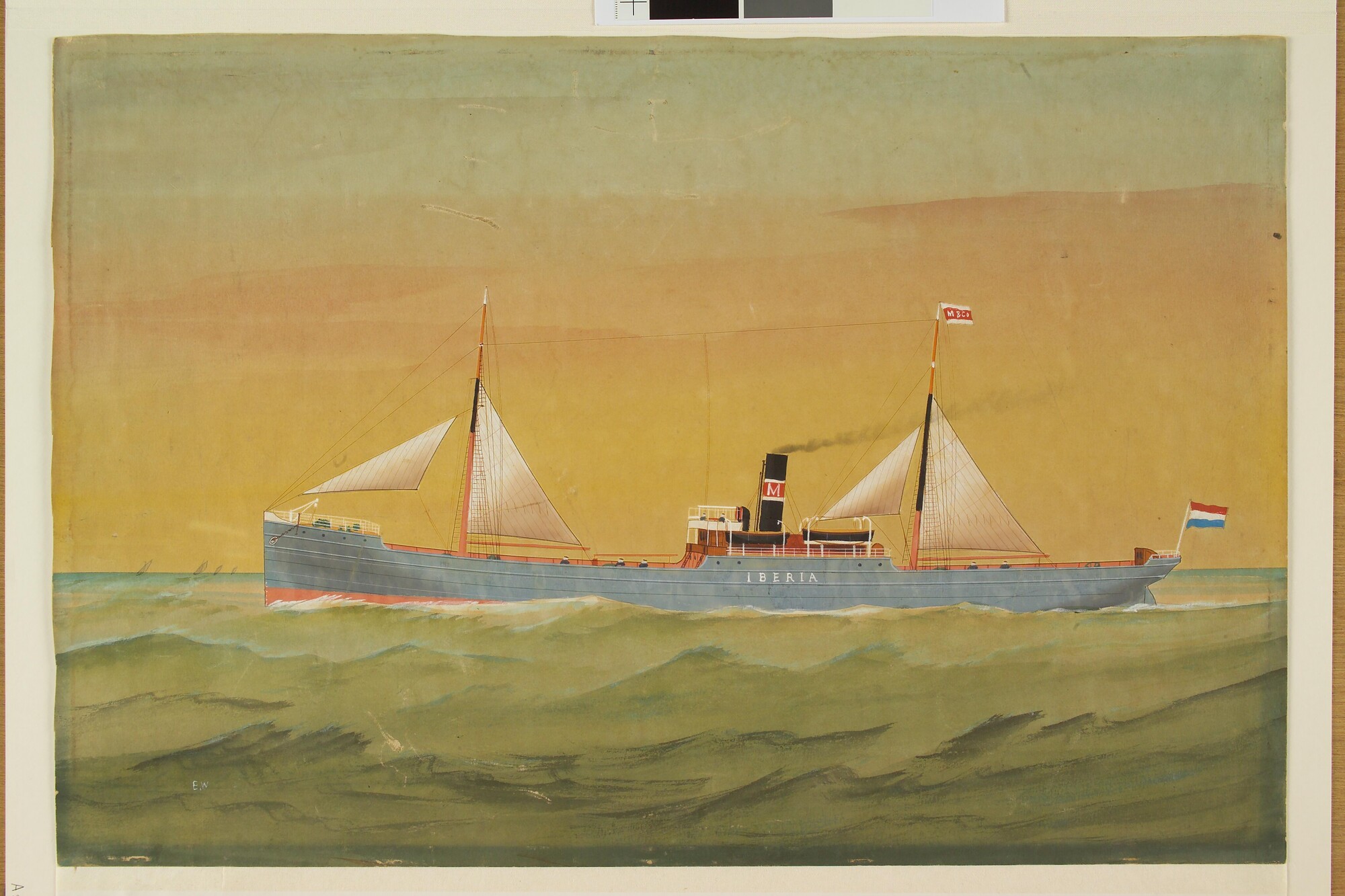 A.3203; Het stoomschip 'Iberia' van de rederij Wm; tekening