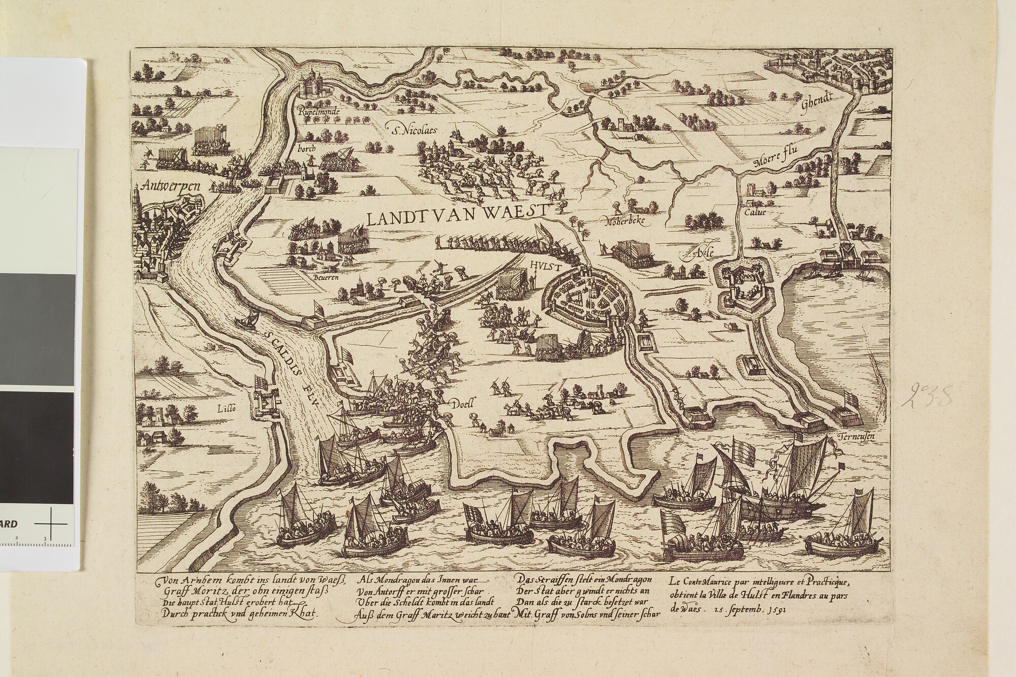 A.0145(027)298; Maurits neemt Hulst in Vlaanderen in, 25 september 1591; prent